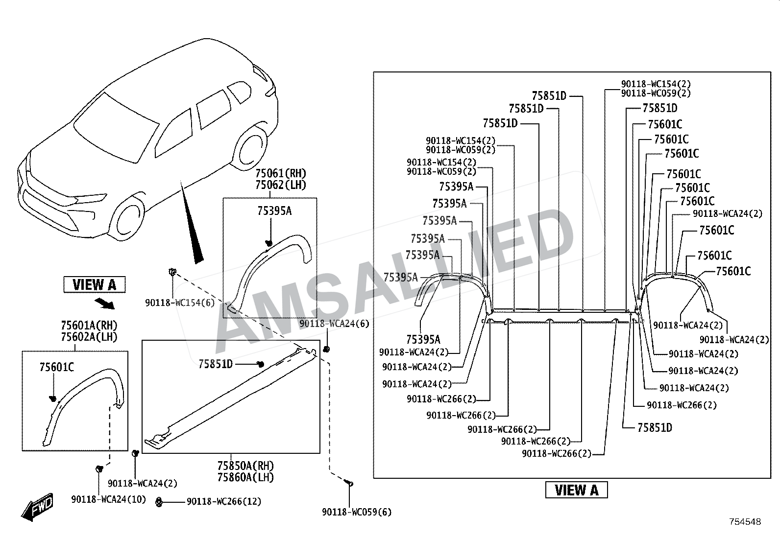 Toyota Hyryder Side Moulding exploded parts diagram, figure 7503