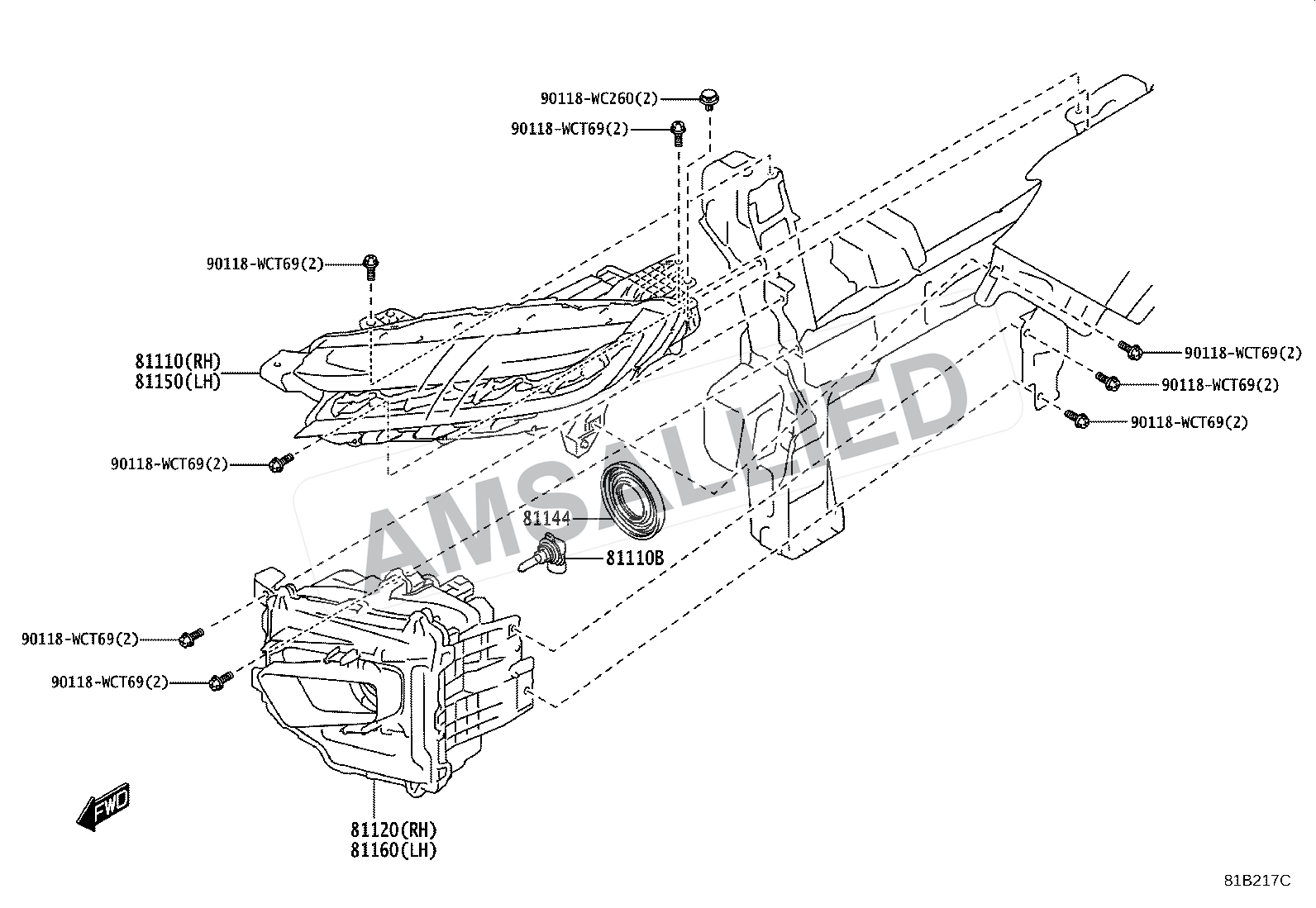 Toyota Hyryder Headlamp exploded parts diagram, figure 8101