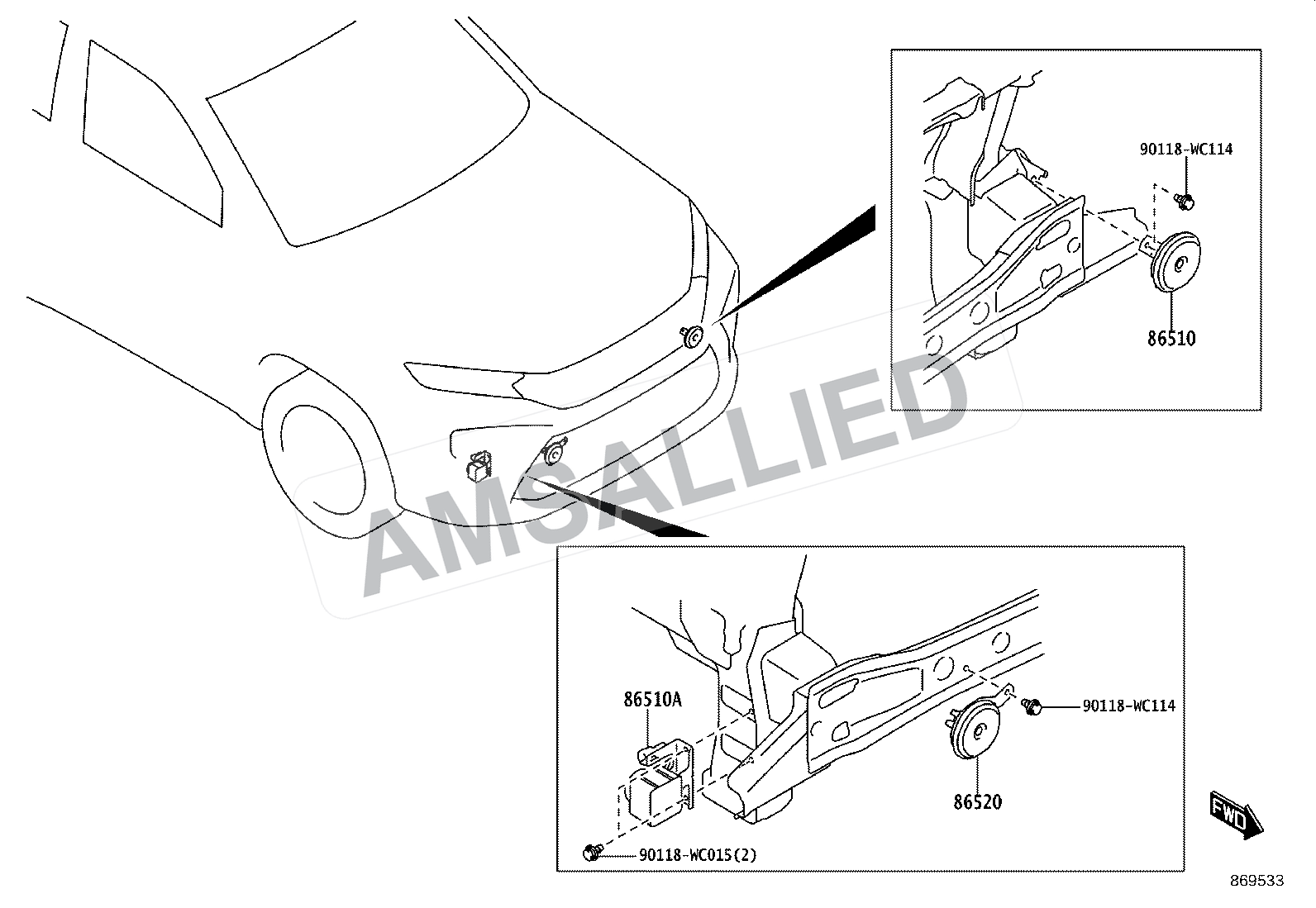 Toyota Hyryder Horn exploded parts diagram, figure 8611