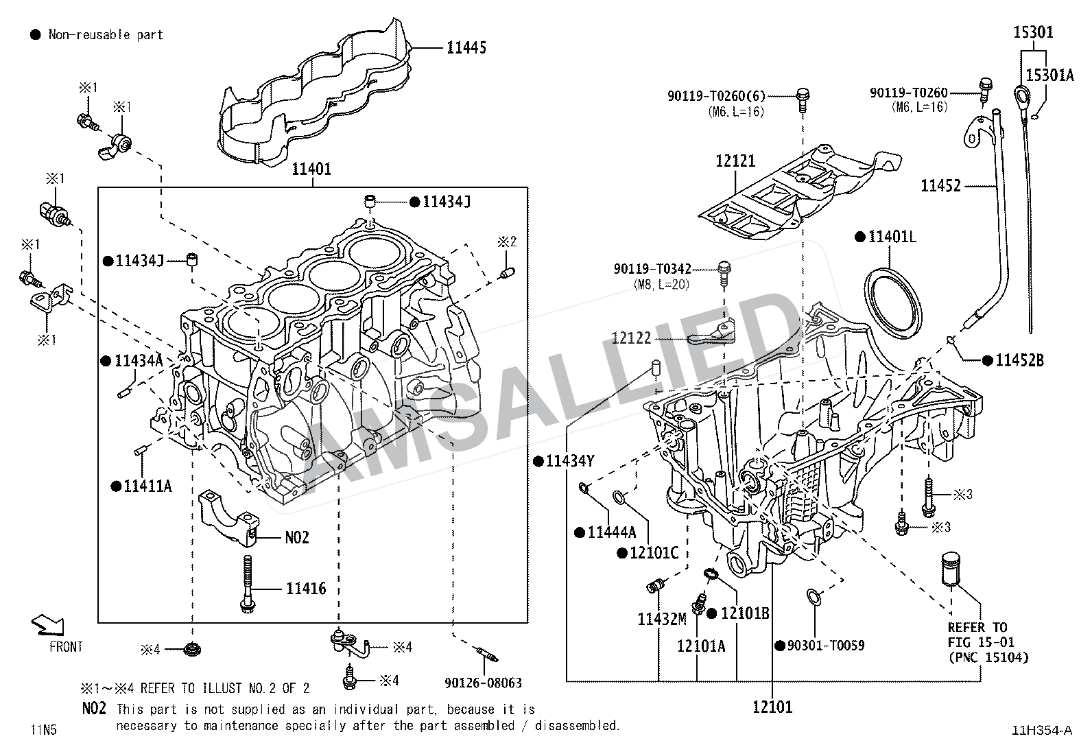 Toyota Rumion Cylinder Block exploded parts diagram, figure 1105