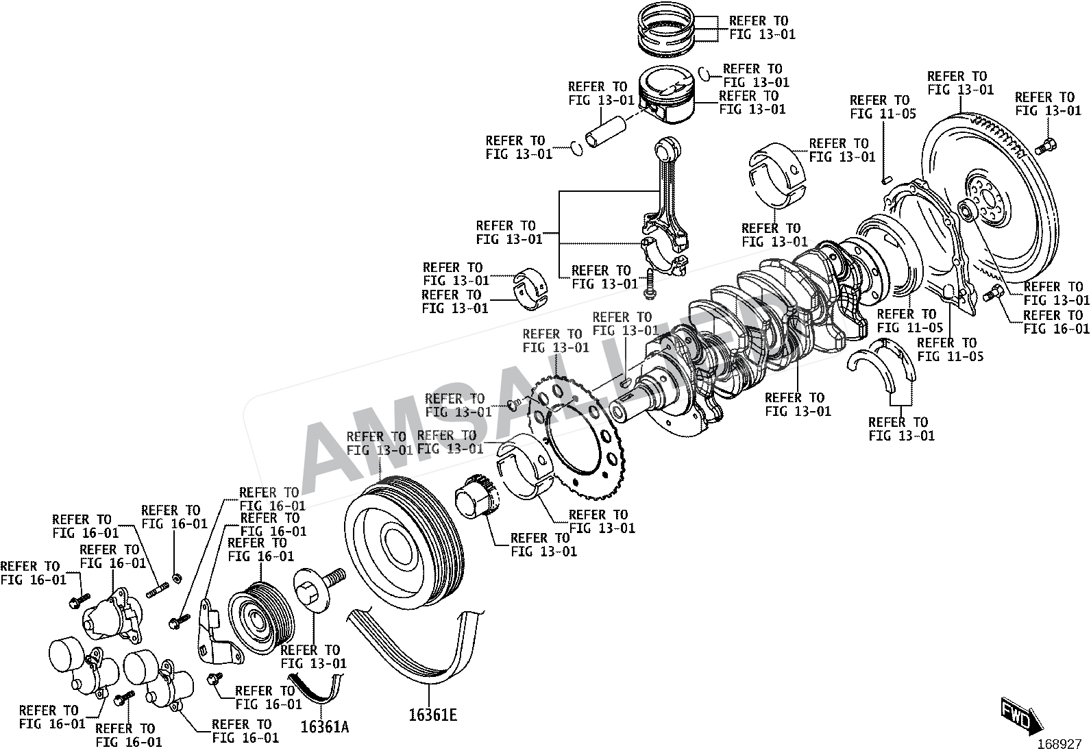 Toyota Rumion V-belt exploded parts diagram, figure 1605