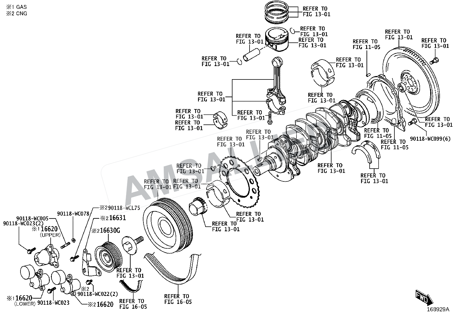 Toyota Rumion Water Pump exploded parts diagram, figure 1601