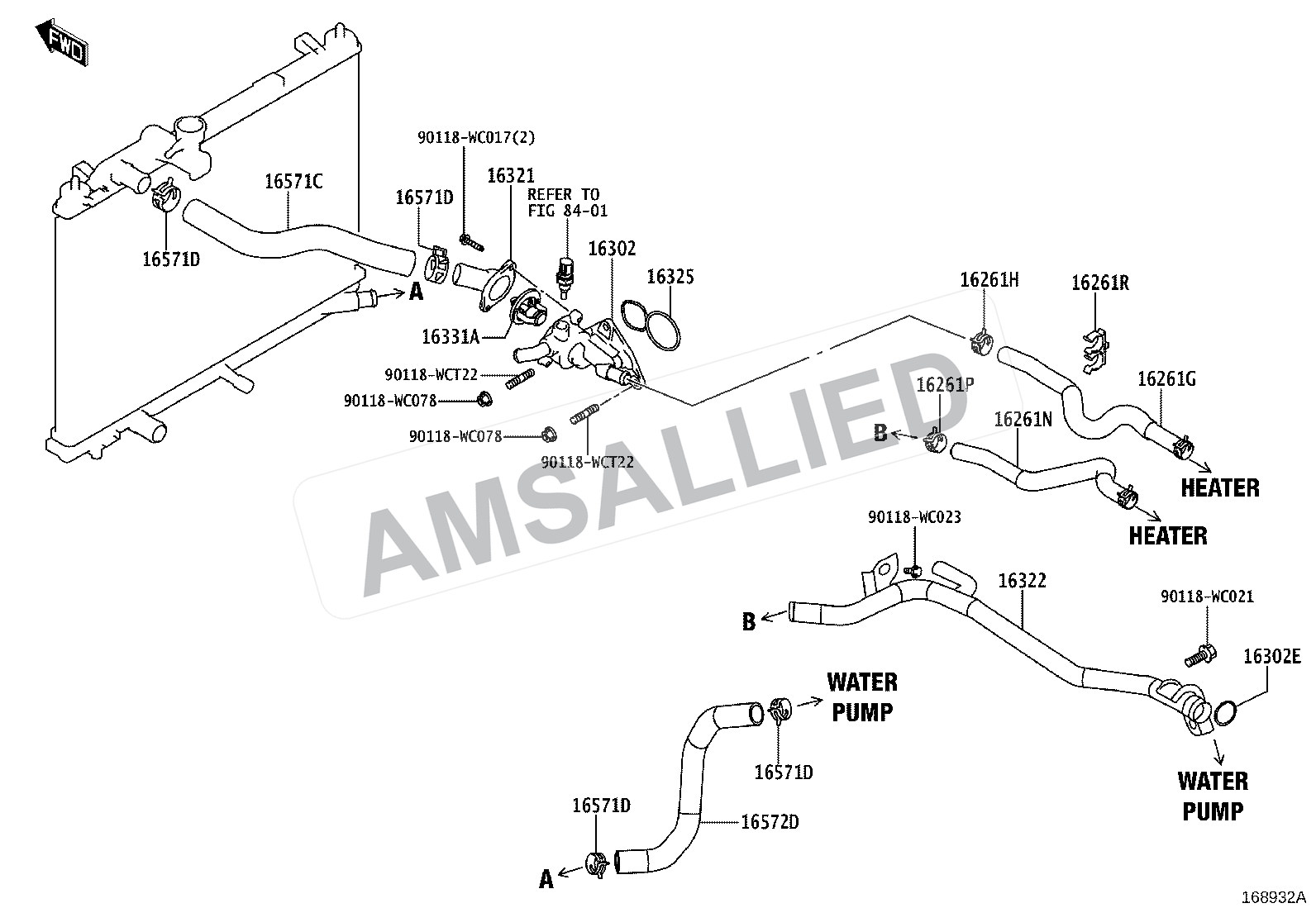 Toyota Rumion Radiator & Water Outlet exploded parts diagram, figure 1603