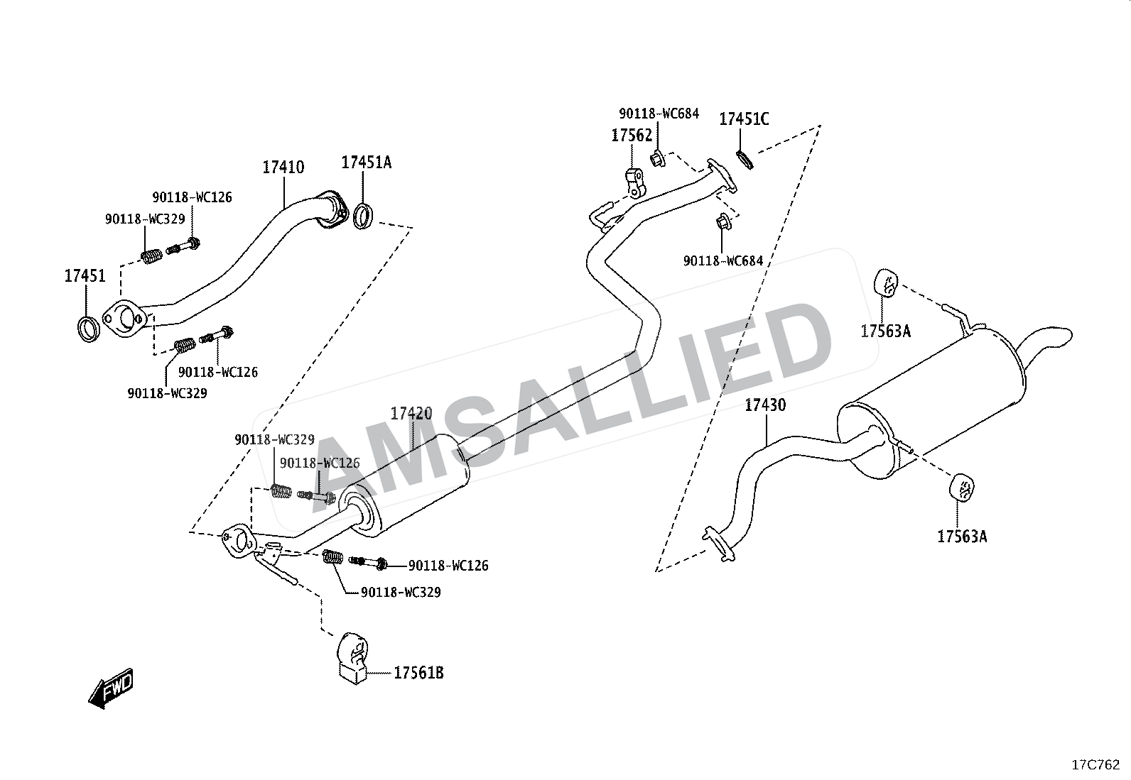 Toyota Rumion Exhaust Pipe exploded parts diagram, figure 1702