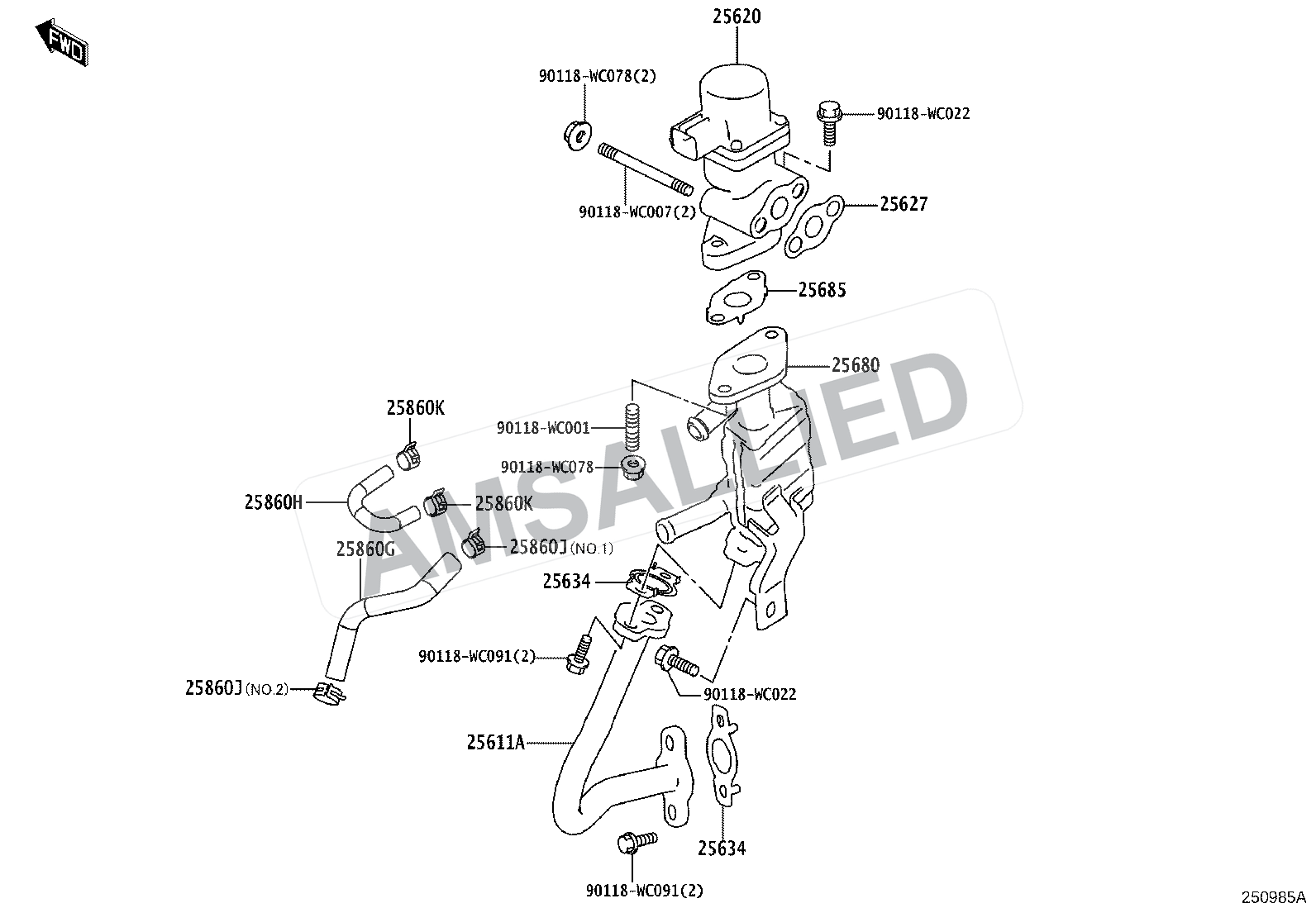 Toyota Rumion Exhaust Gas Recirculation System exploded parts diagram, figure 2501
