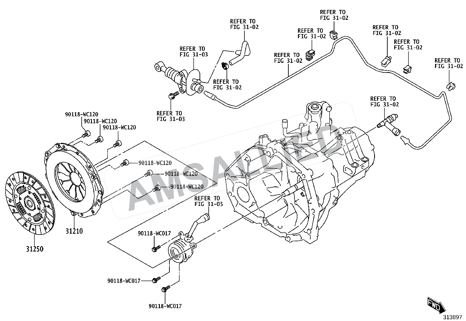 Toyota Rumion Clutch & Release Fork exploded parts diagram, figure 3101
