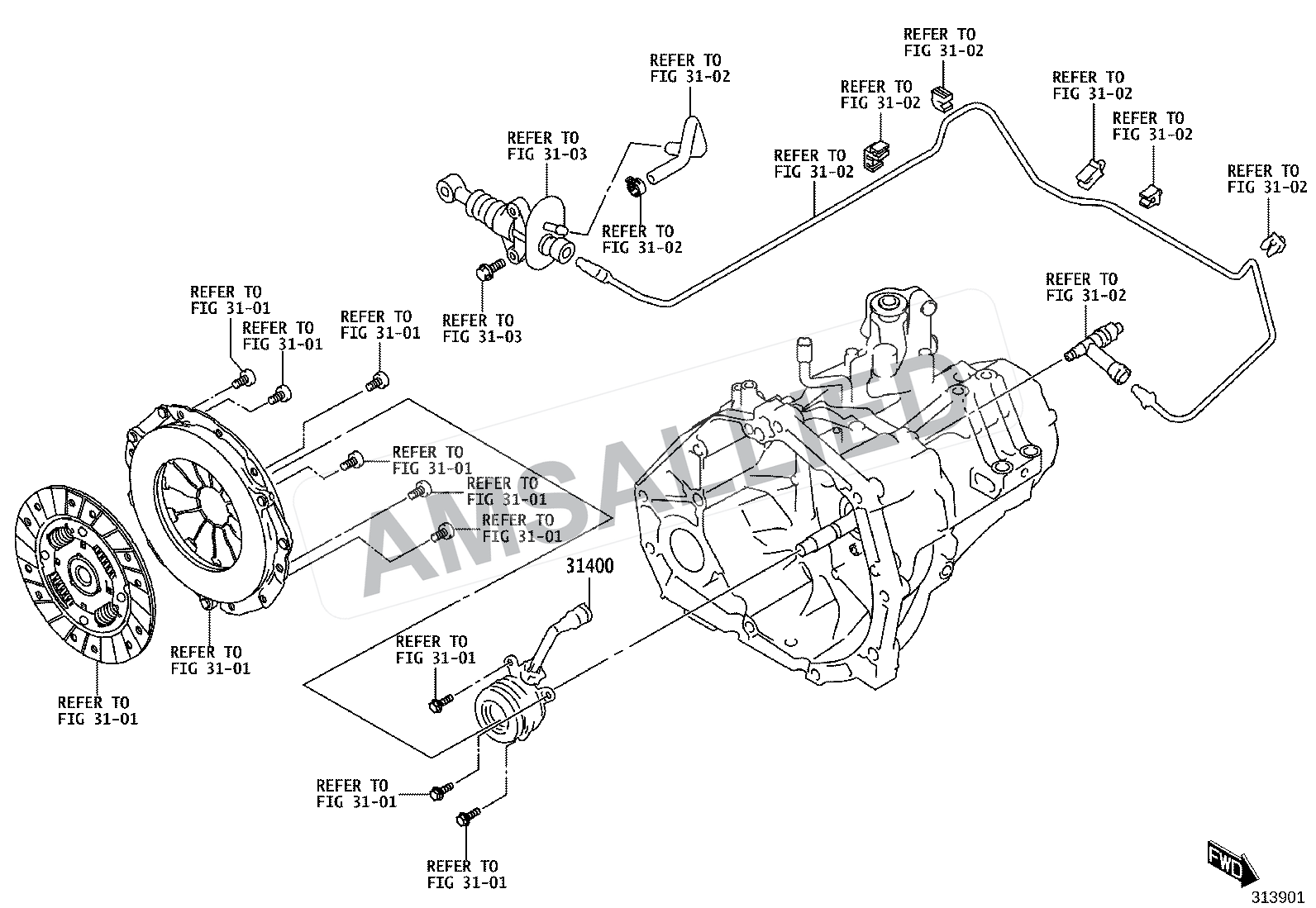 Toyota Rumion Clutch Release Cylinder exploded parts diagram, figure 3105