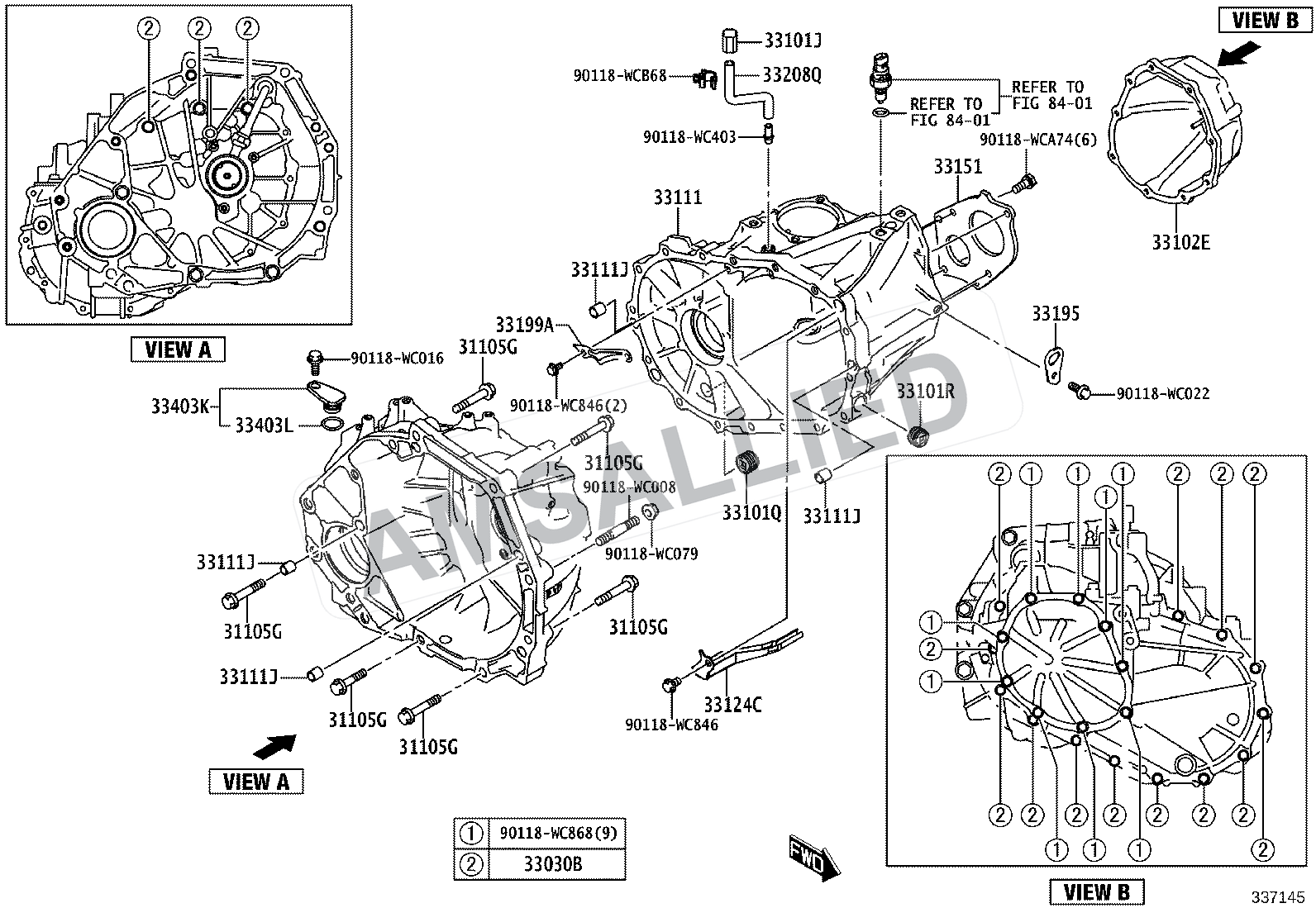 Toyota Rumion Clutch Housing & Transmission Case (mtm) exploded parts diagram, figure 3302