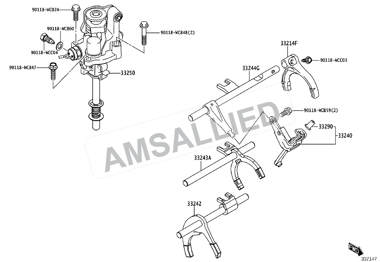 Toyota Rumion Gear Shift Fork & Lever Shaft (mtm) exploded parts diagram, figure 3307