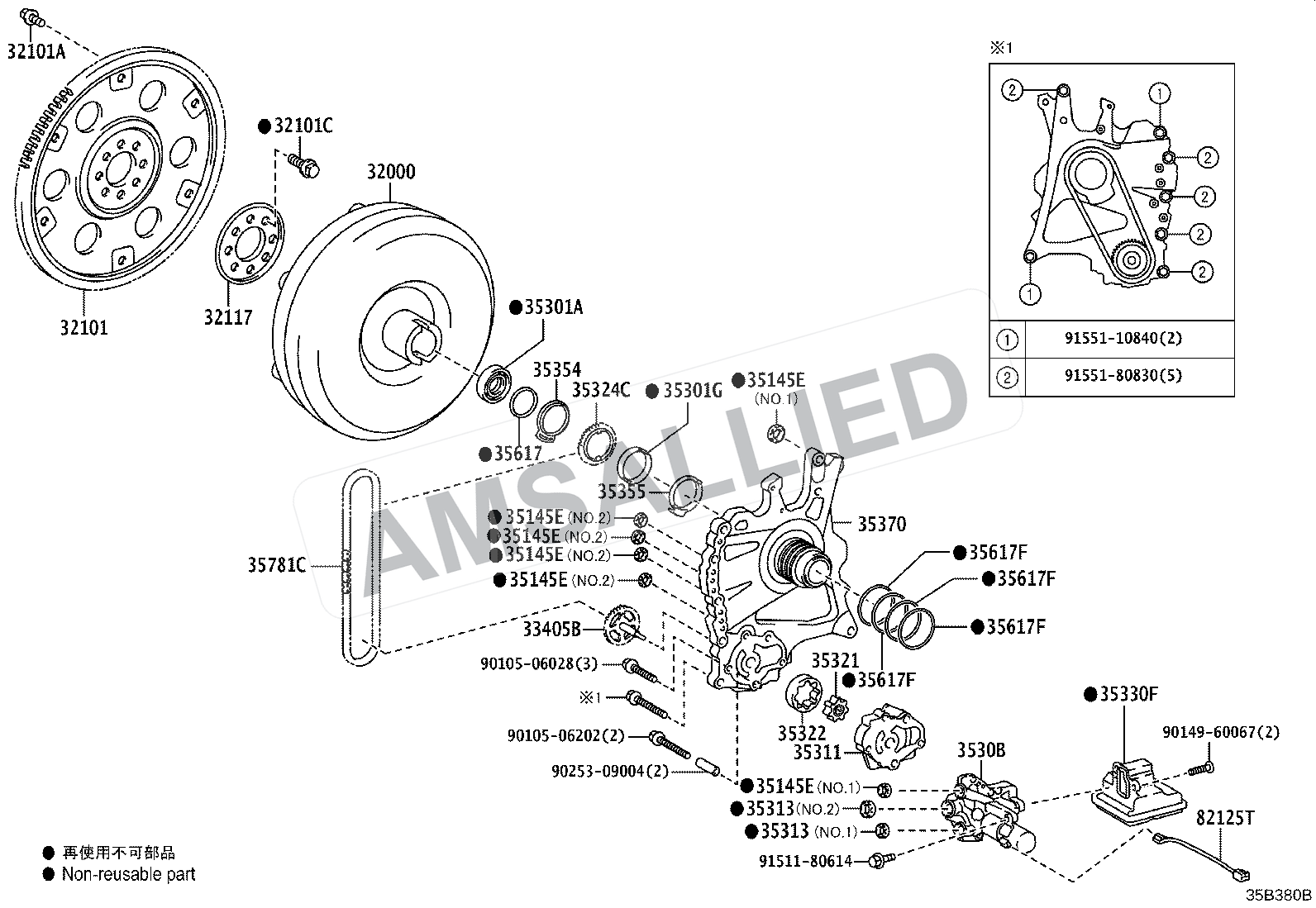 Toyota Rumion Torque Converter, Front Oil Pump & Chain (atm) exploded parts diagram, figure 3502
