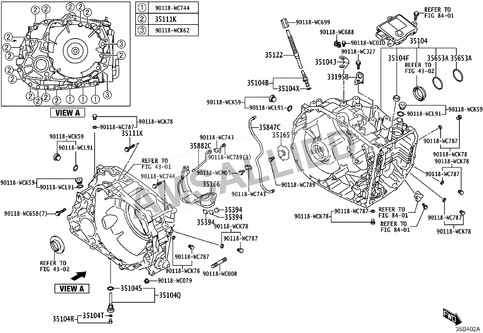Toyota Rumion Transmission Case & Oil Pan (atm) exploded parts diagram, figure 3503