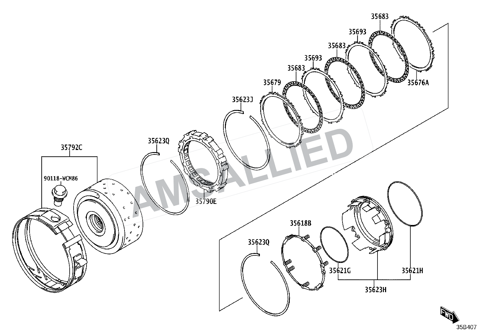 Toyota Rumion Brake No.3, 1st & Reverse Brake (atm) exploded parts diagram, figure 3509