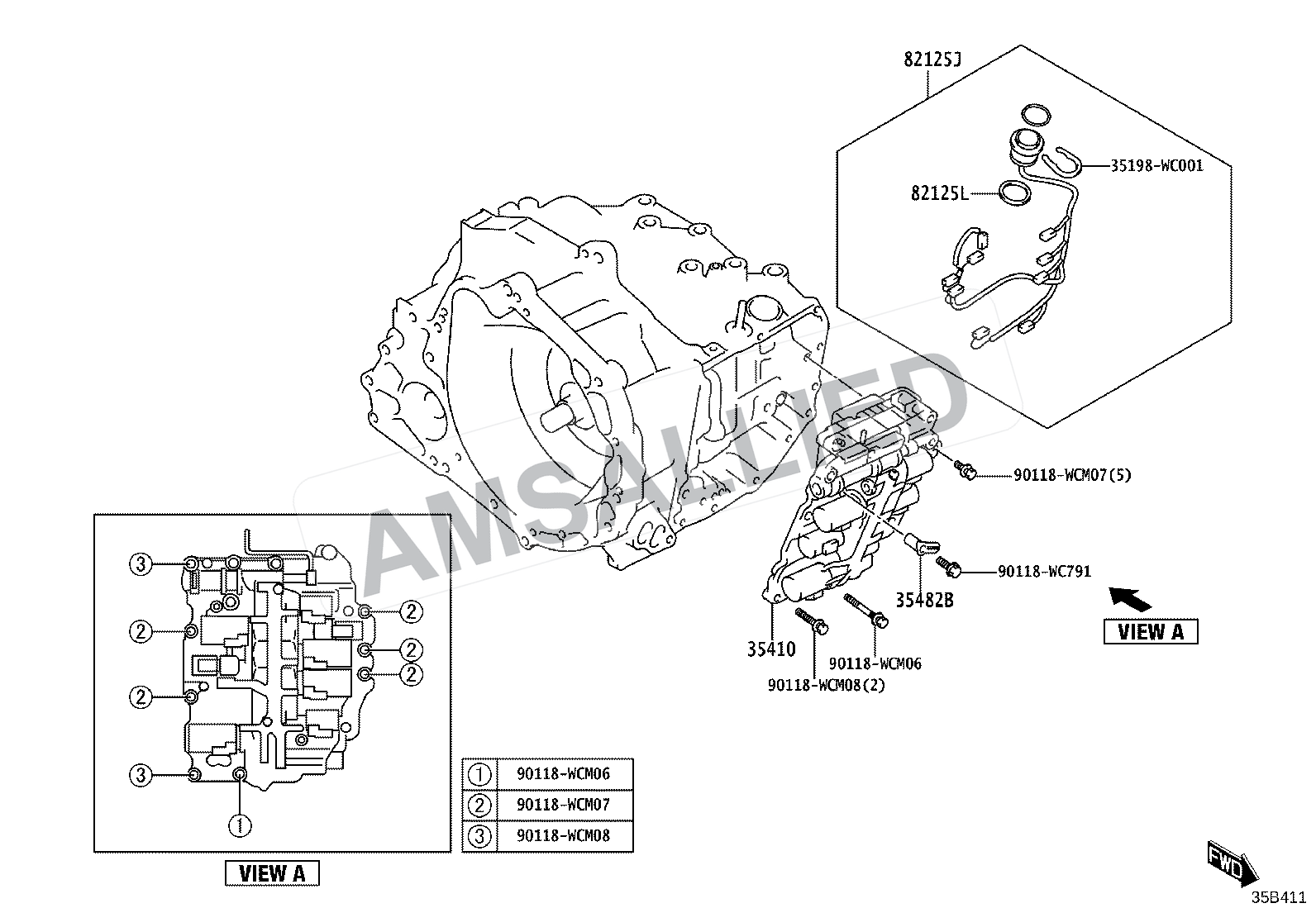 Toyota Rumion Valve Body & Oil Strainer (atm) exploded parts diagram, figure 3512