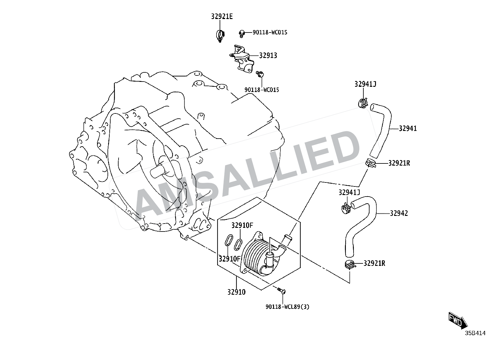 Toyota Rumion Oil Cooler & Tube (atm) exploded parts diagram, figure 3514
