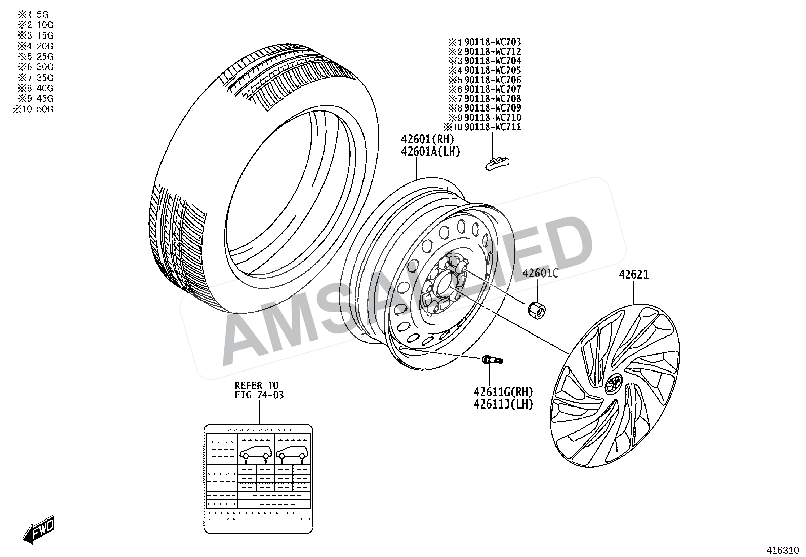 Toyota Rumion Disc Wheel & Wheel Cap exploded parts diagram, figure 4103