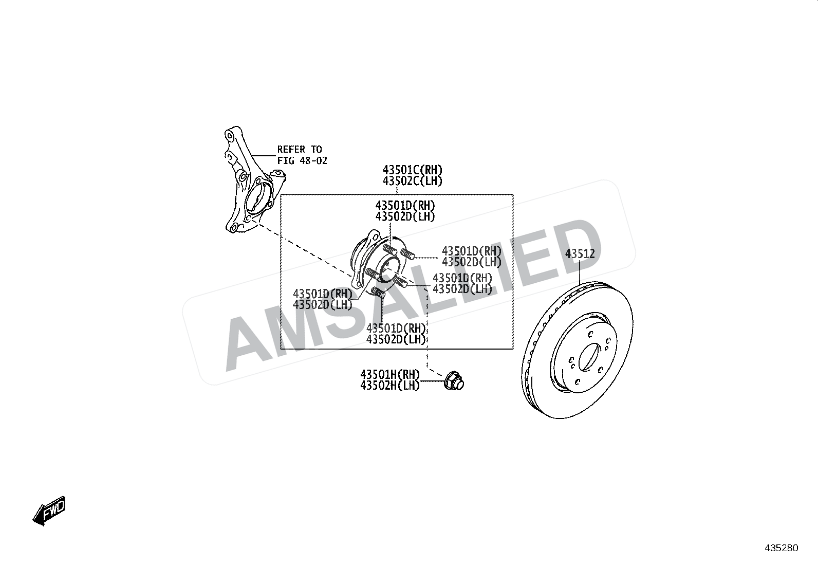 Toyota Rumion Front Axle Hub exploded parts diagram, figure 4303