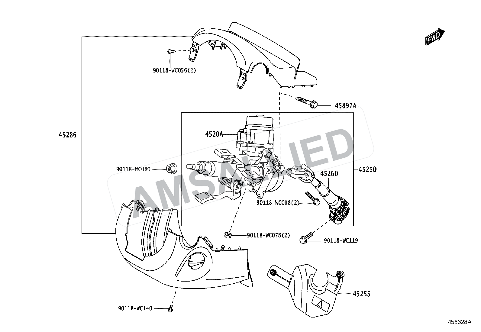 Toyota Rumion Steering Column & Shaft exploded parts diagram, figure 4501
