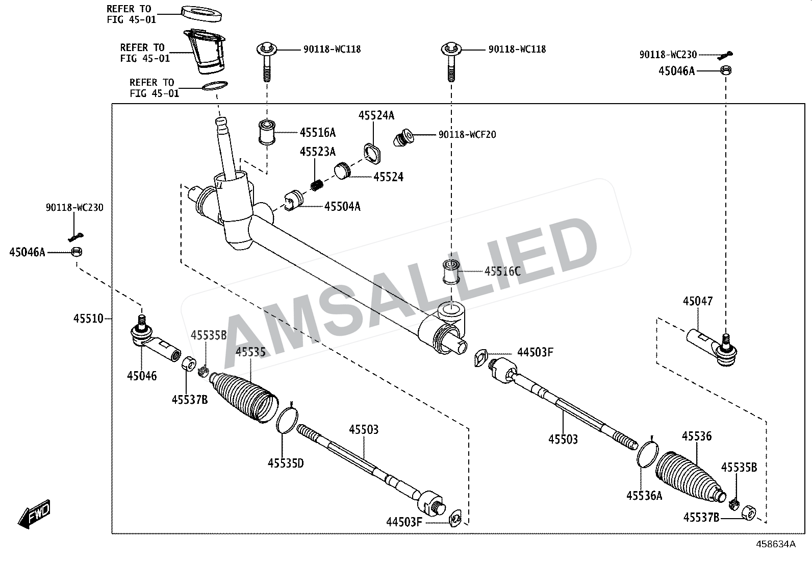 Toyota Rumion Front Steering Gear & Link exploded parts diagram, figure 4505