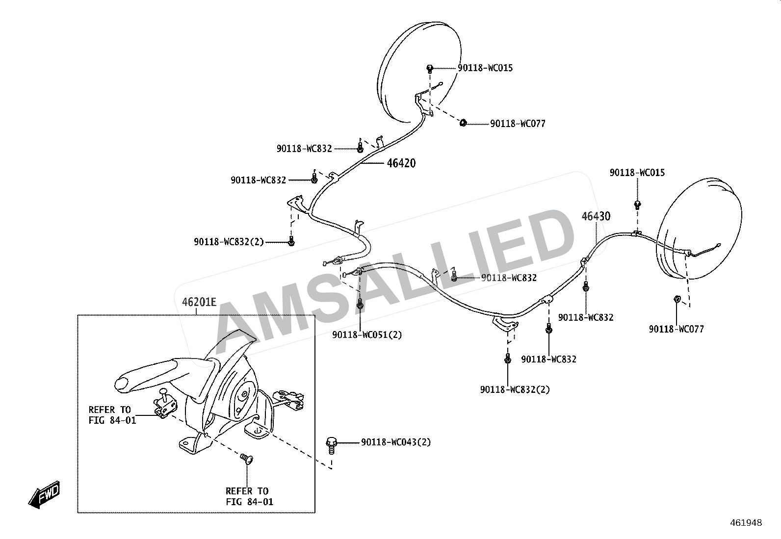 Toyota Rumion Parking Brake & Cable exploded parts diagram, figure 4601