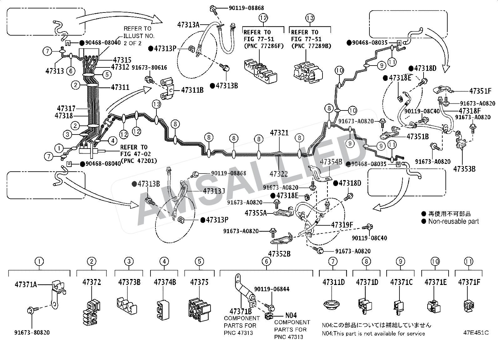 Toyota Rumion Brake Tube & Clamp exploded parts diagram, figure 4708