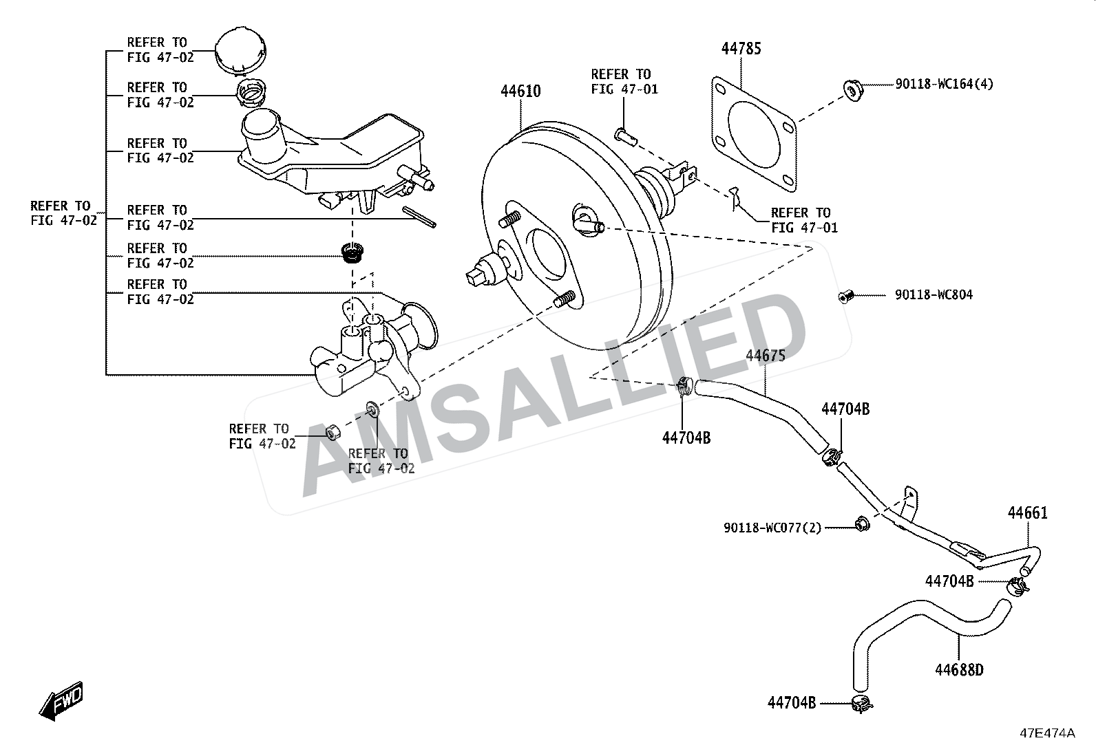 Toyota Rumion Brake Booster & Vacuum Tube exploded parts diagram, figure 4703