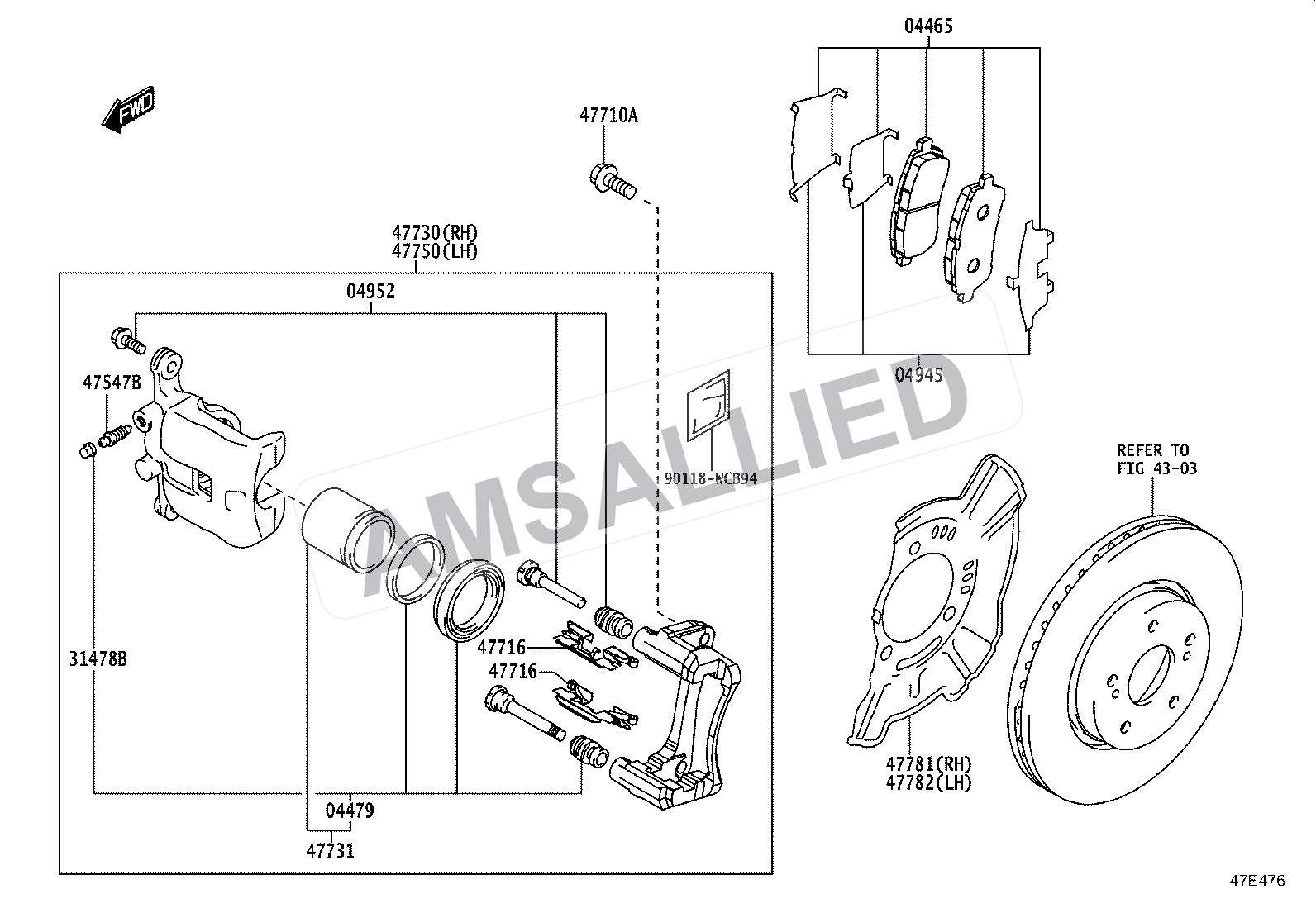 Toyota Rumion Front Disc Brake Caliper & Dust Cover exploded parts diagram, figure 4705