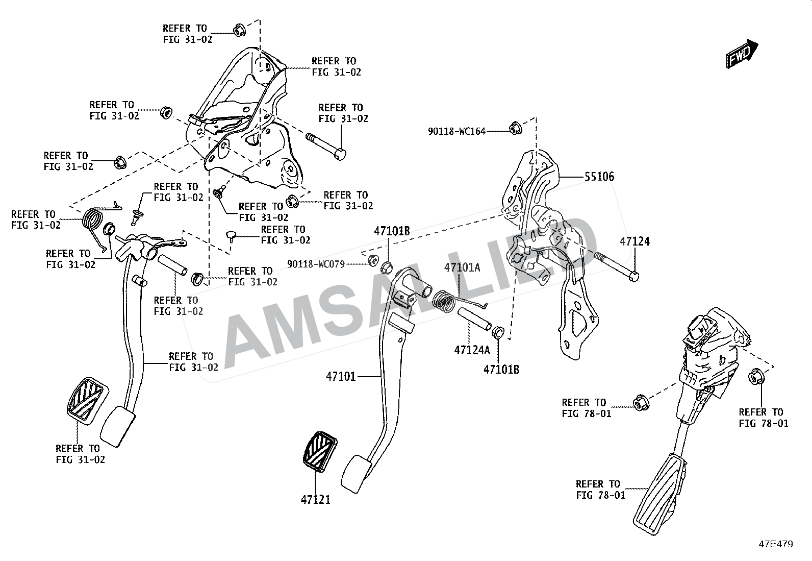 Toyota Rumion Brake Pedal & Bracket exploded parts diagram, figure 4701