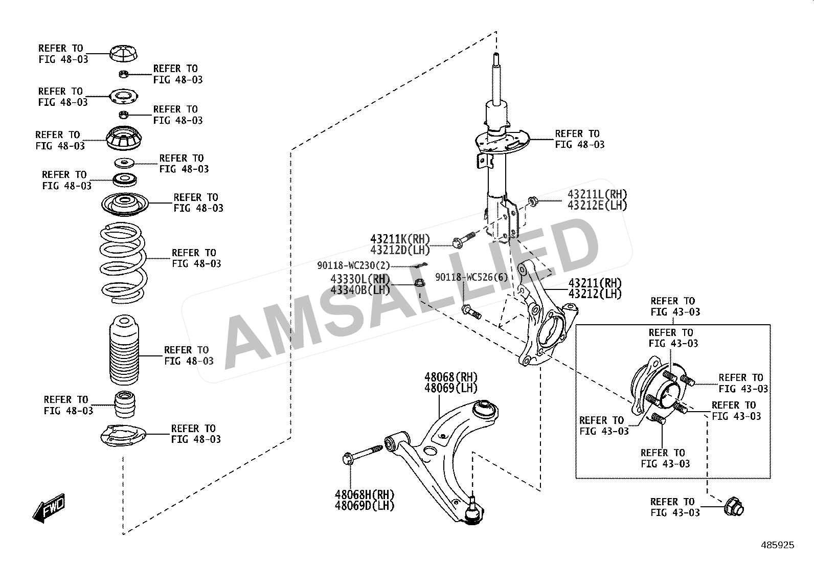 Toyota Rumion Front Axle Arm & Steering Knuckle exploded parts diagram, figure 4802