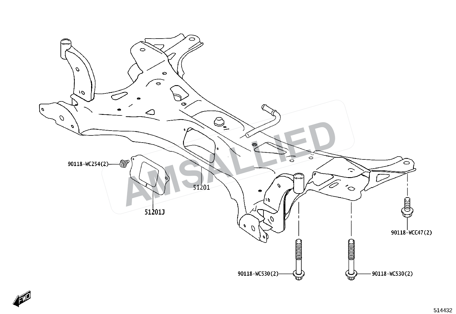 Toyota Rumion Suspension Crossmember & Under Cover exploded parts diagram, figure 5102