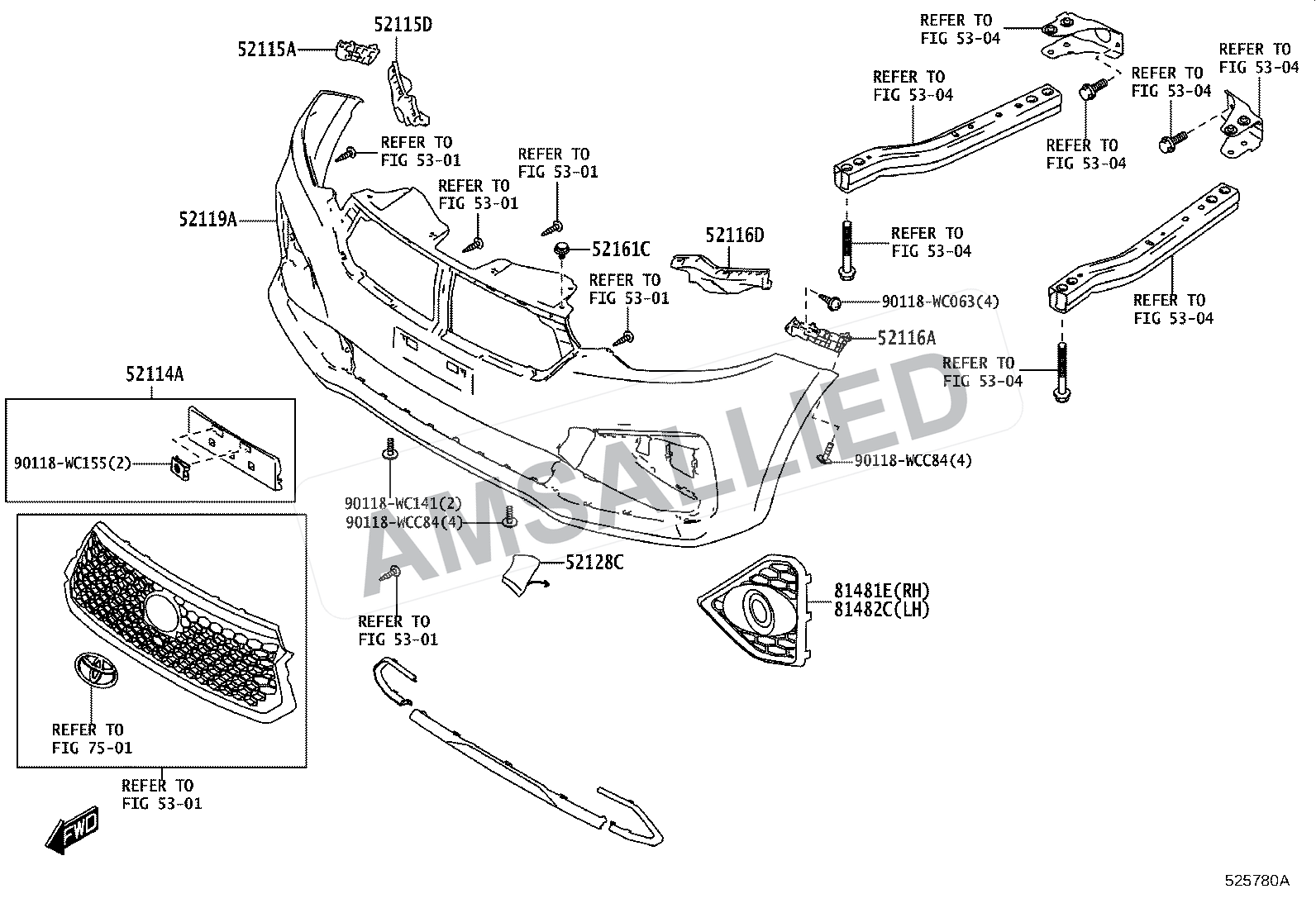 Toyota Rumion Front Bumper & Bumper Stay exploded parts diagram, figure 5201