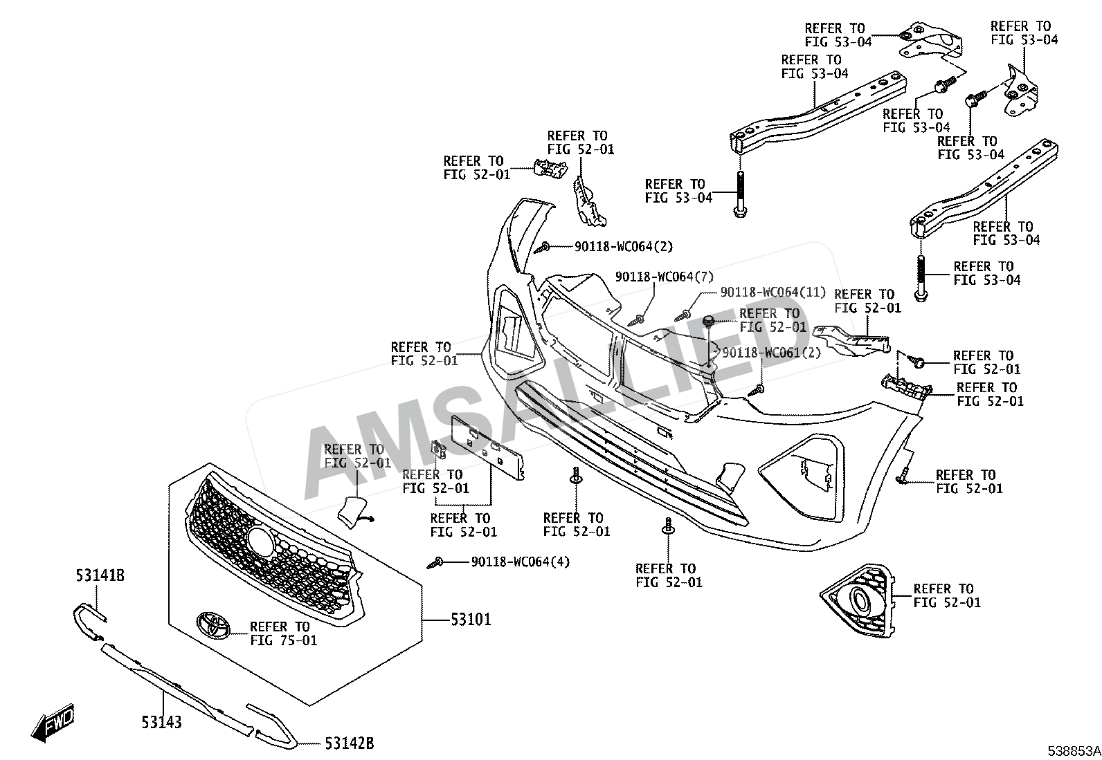 Toyota Rumion Radiator Grille exploded parts diagram, figure 5301