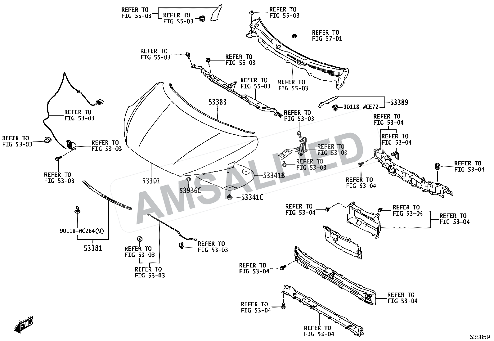 Toyota Rumion Hood & Front Fender exploded parts diagram, figure 5302