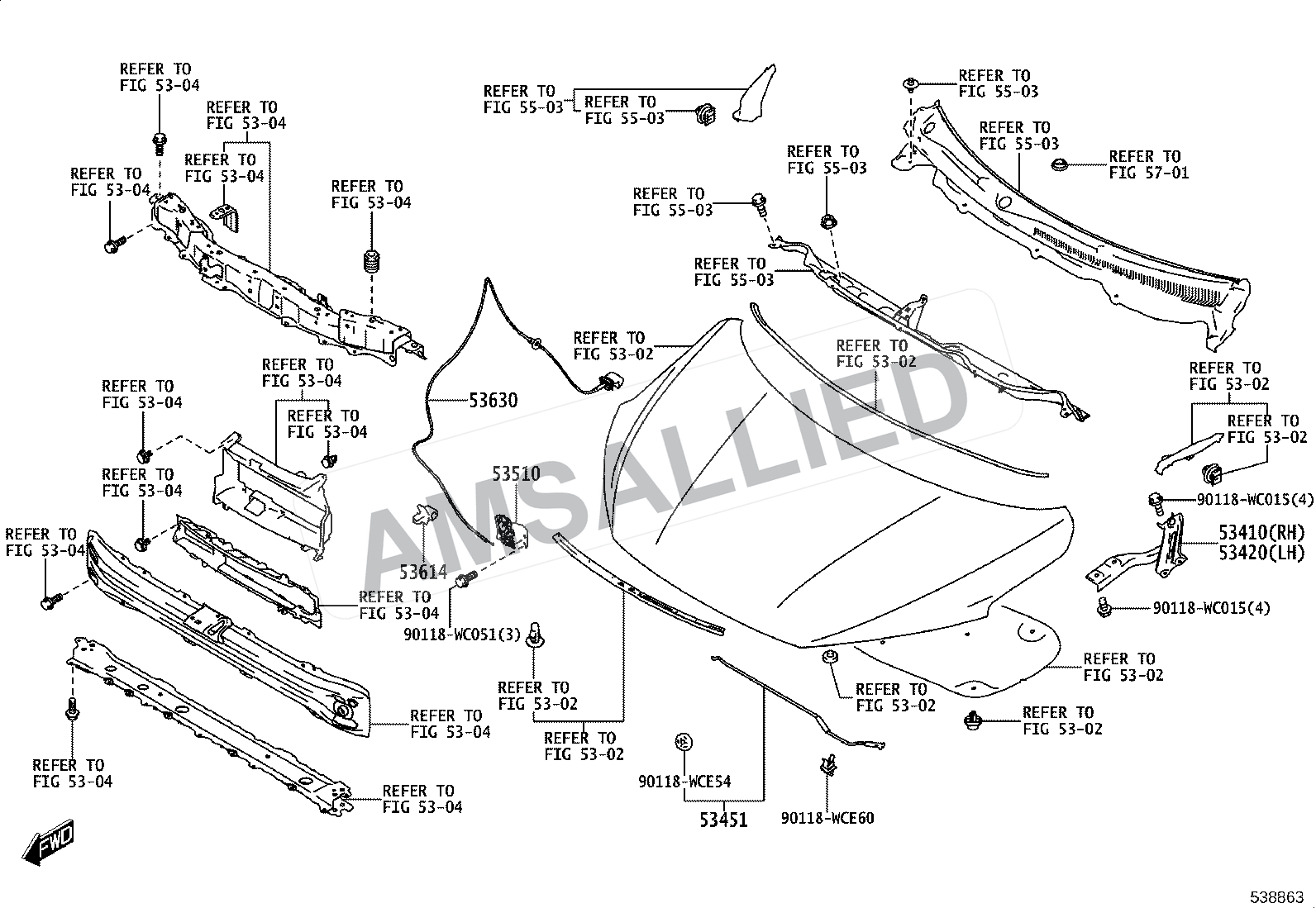 Toyota Rumion Hood Lock & Hinge exploded parts diagram, figure 5303