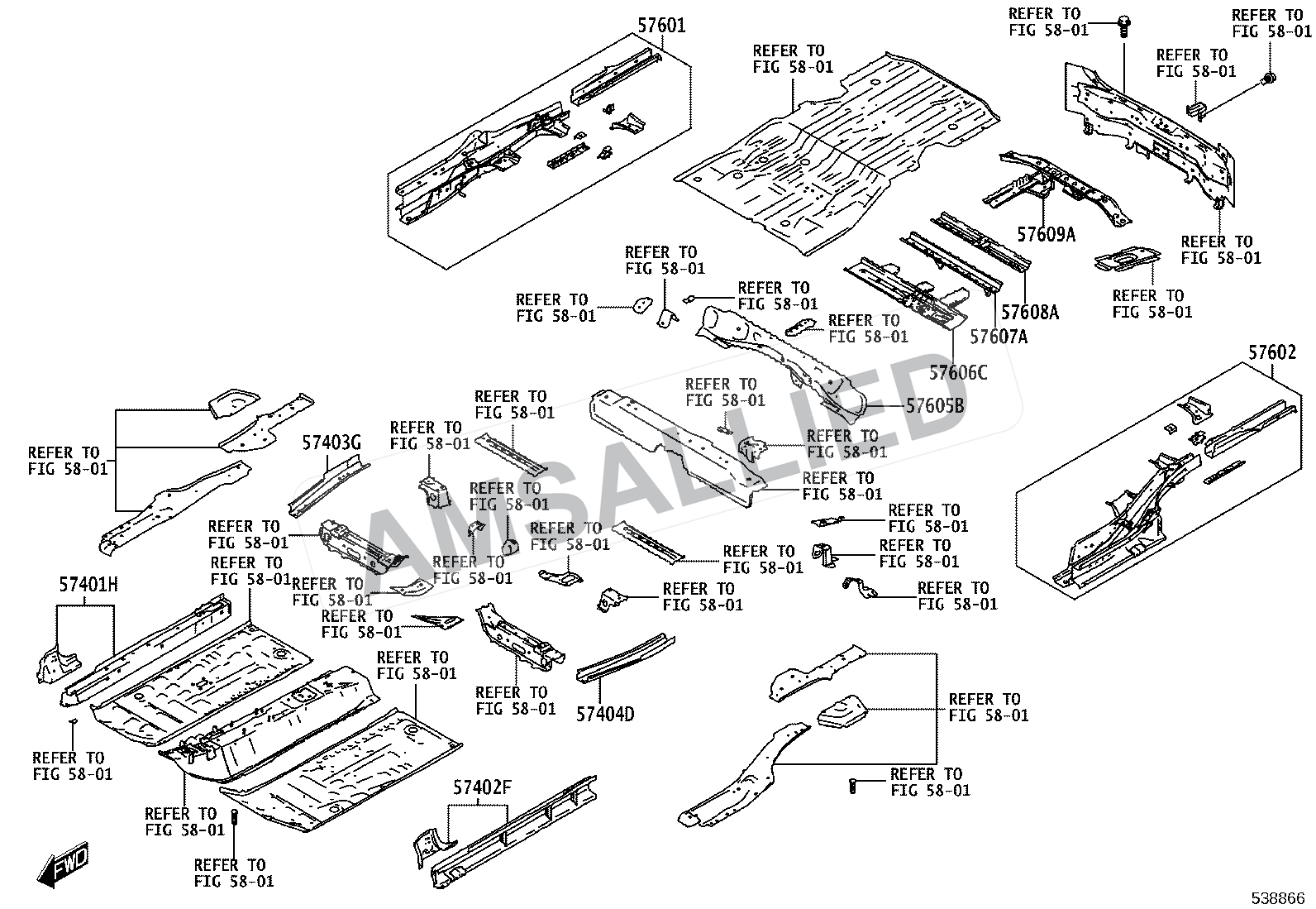 Toyota Rumion Floor Side Member exploded parts diagram, figure 5305