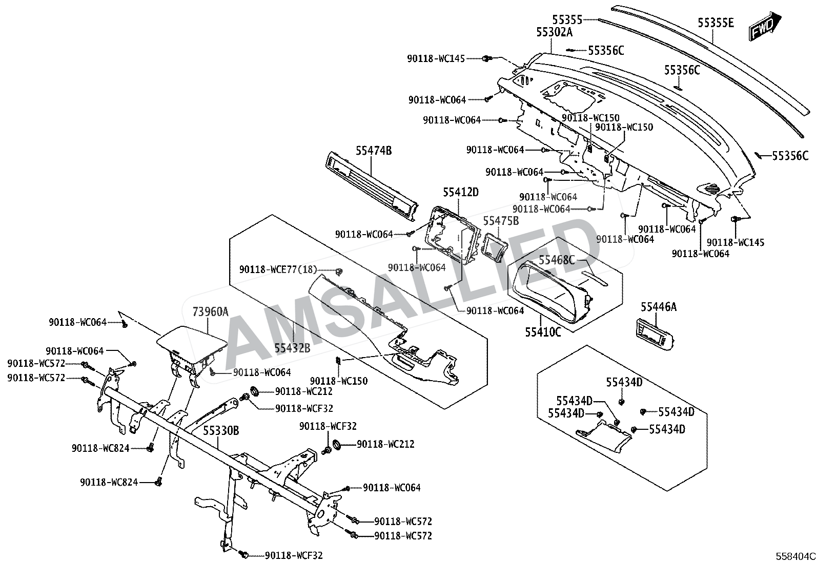 Toyota Rumion Instrument Panel & Glove Compartment exploded parts diagram, figure 5501
