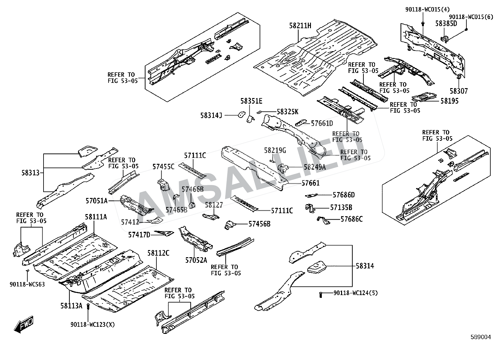 Toyota Rumion Floor Pan & Lower Back Panel exploded parts diagram, figure 5801