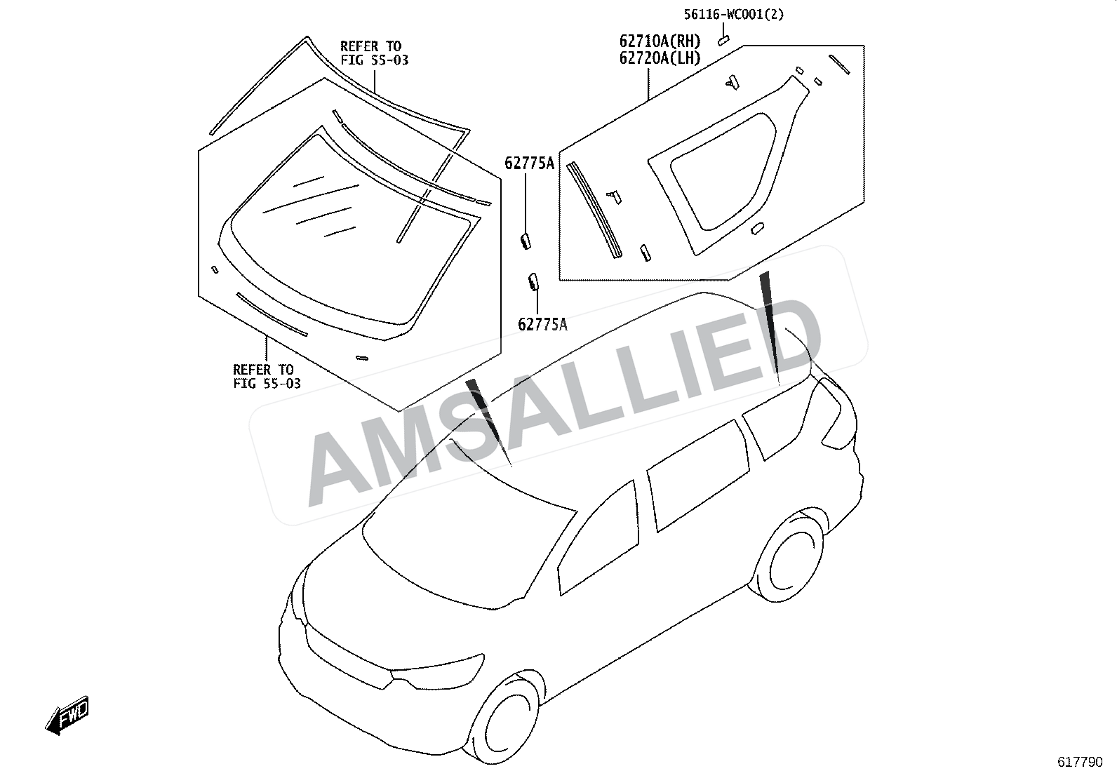 Toyota Rumion Quarter Window exploded parts diagram, figure 6103