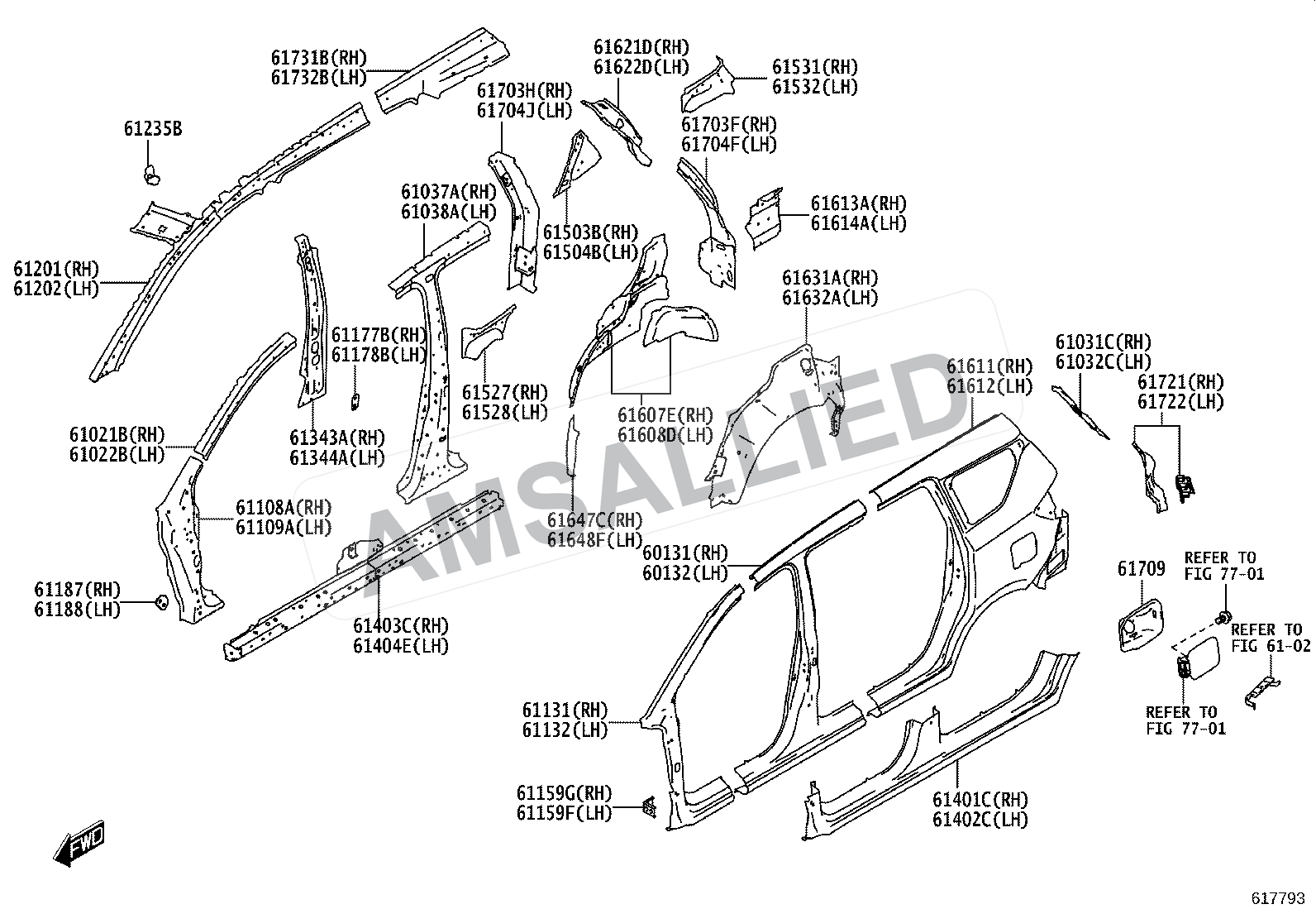 Toyota Rumion Side Member exploded parts diagram, figure 6101