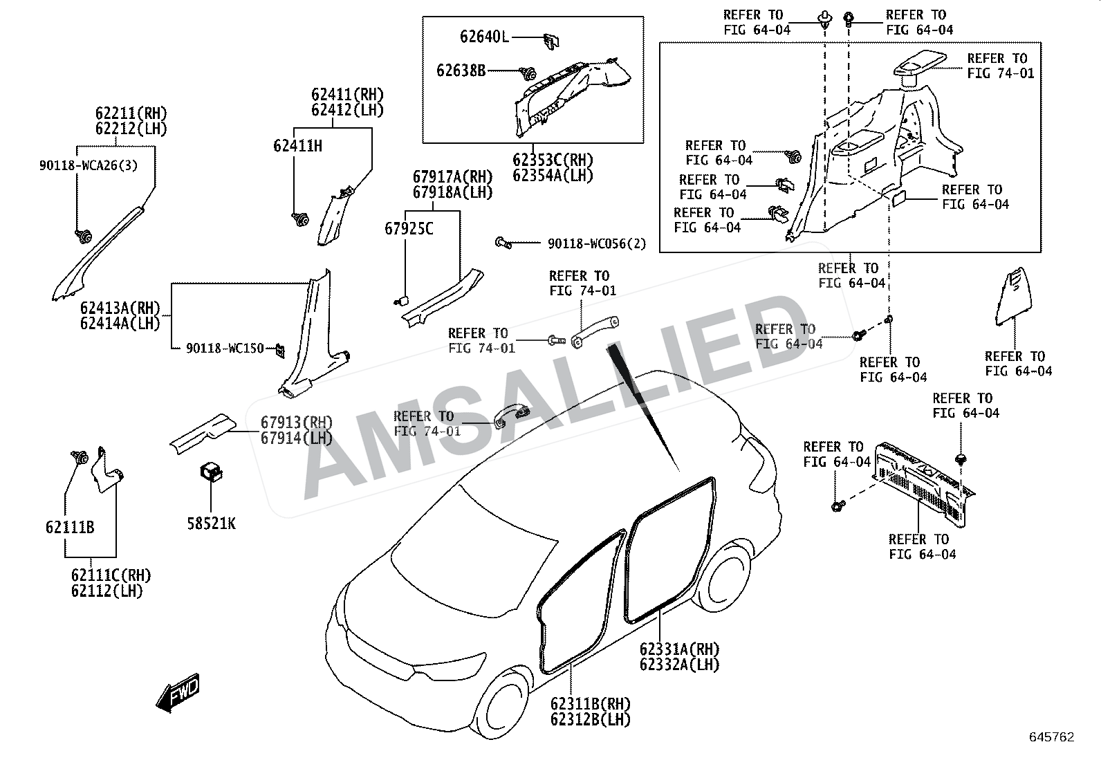 Toyota Rumion Inside Trim Board & Door Opening Trim Moulding exploded parts diagram, figure 6401