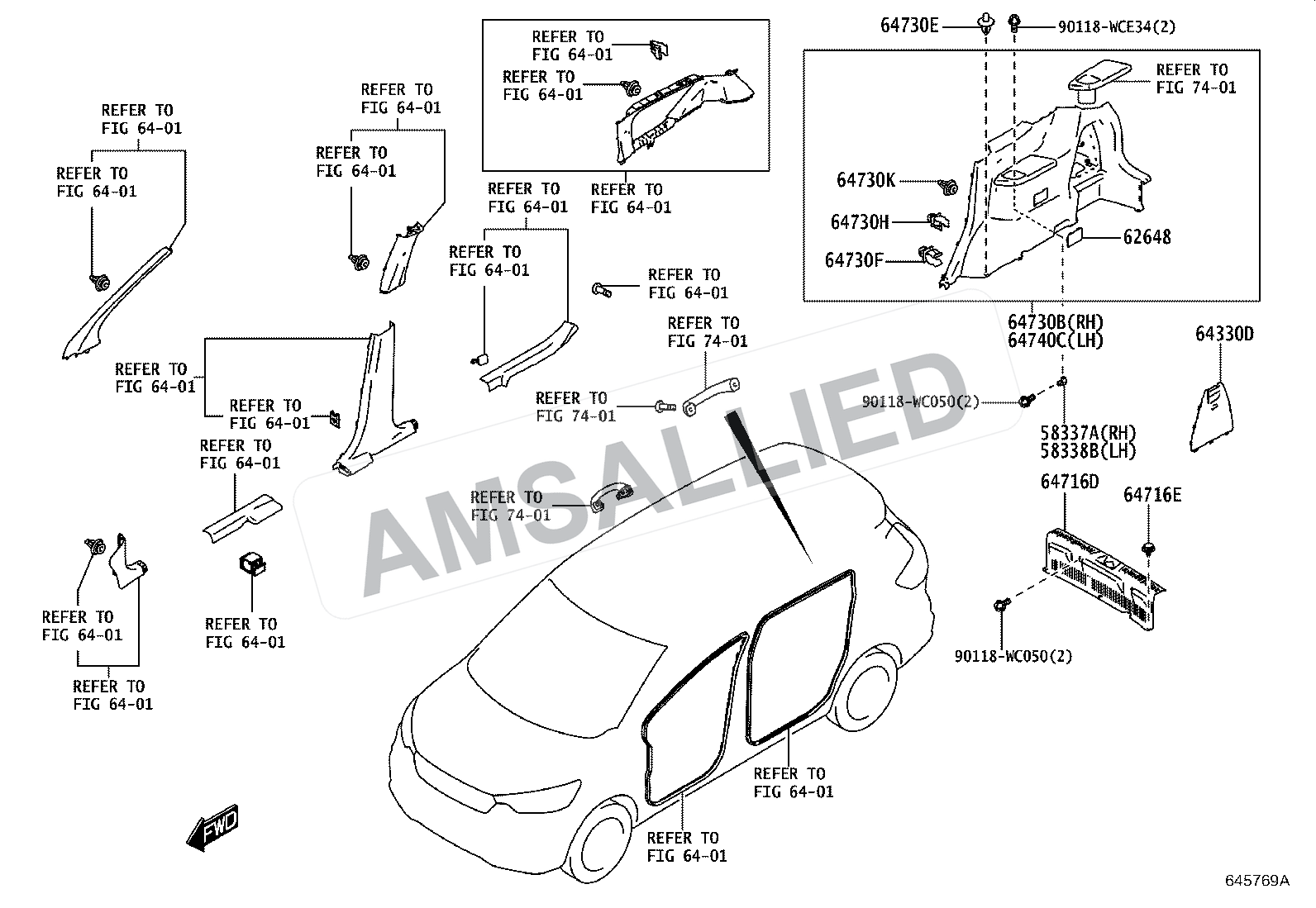 Toyota Rumion Deck Board & Deck Trim Cover exploded parts diagram, figure 6404
