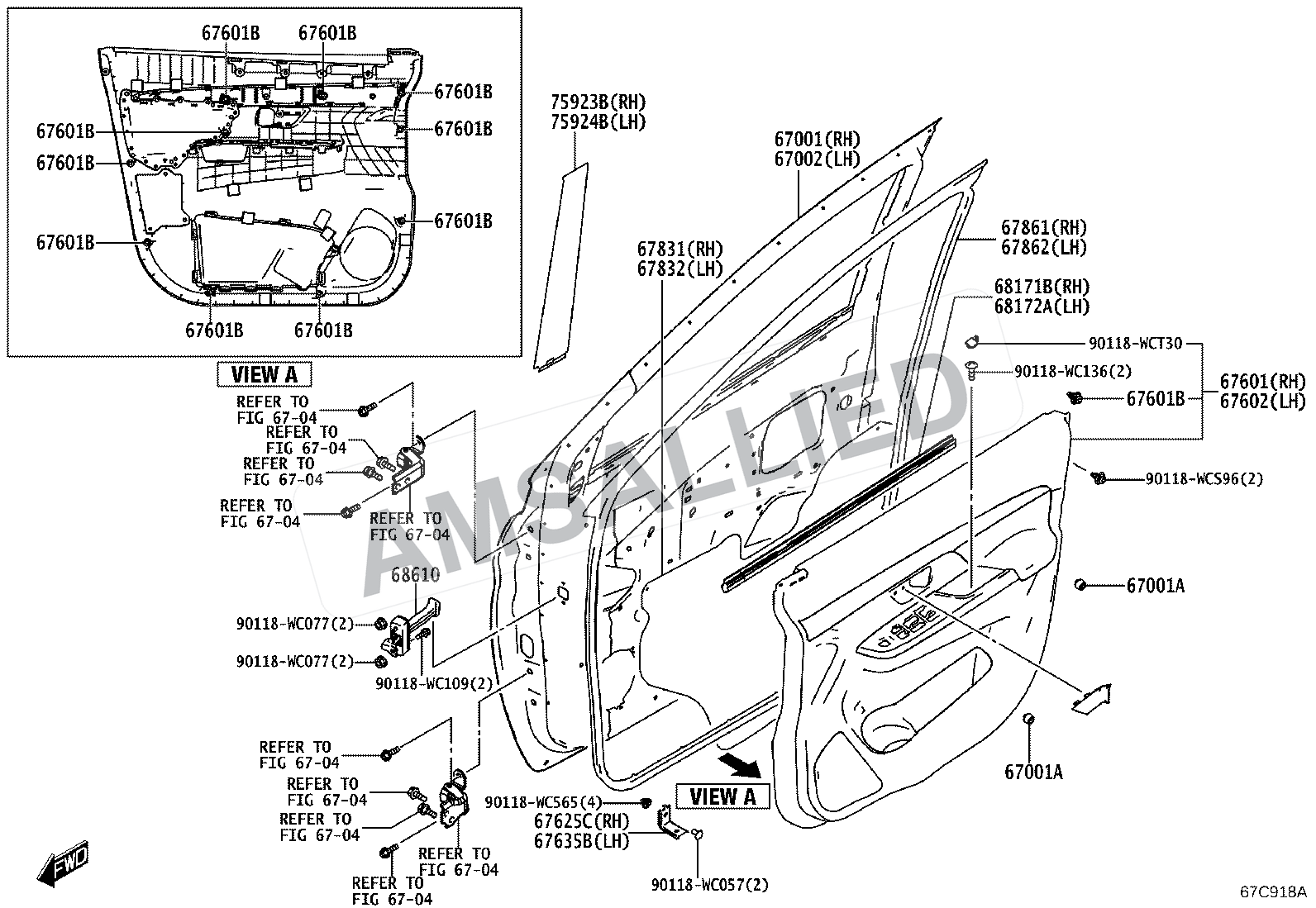 Toyota Rumion Front Door Panel & Glass exploded parts diagram, figure 6701