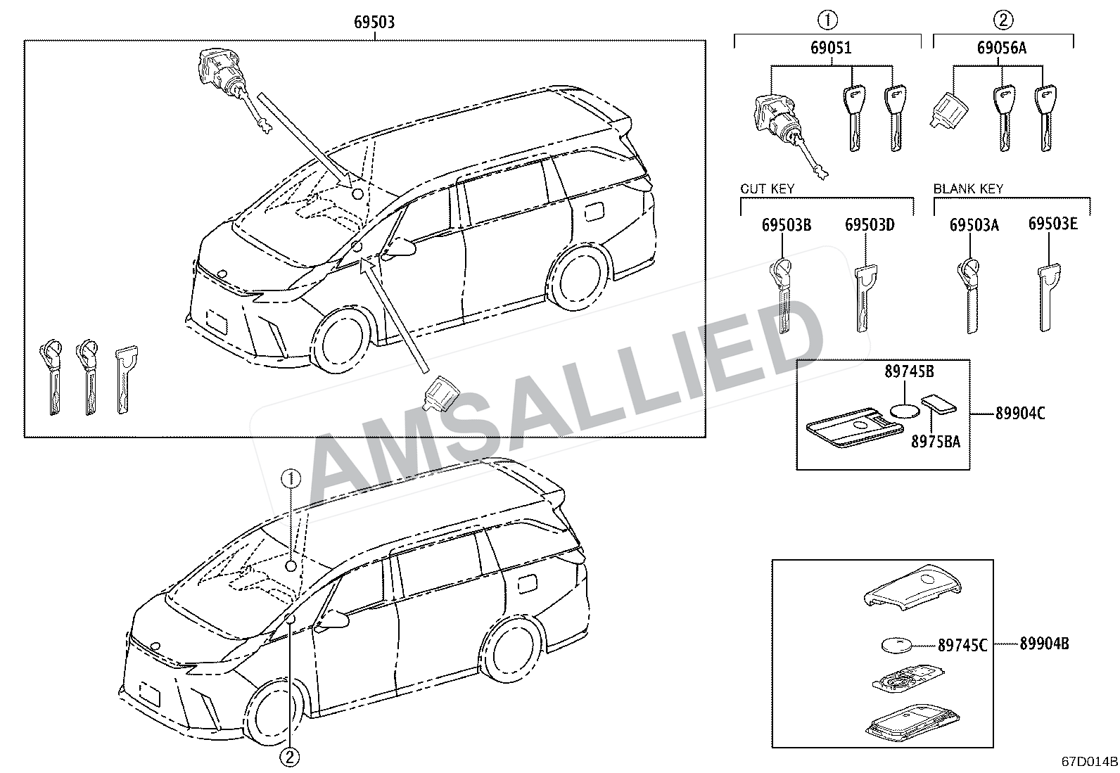 Toyota Rumion Lock Cylinder Set exploded parts diagram, figure 6712