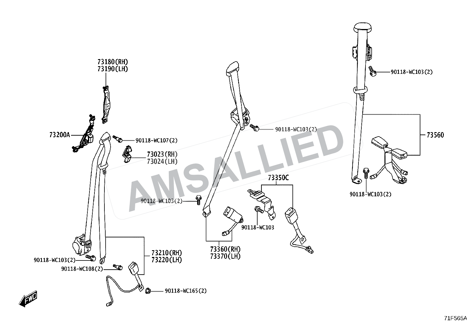 Toyota Rumion Seat Belt & Child Restraint Seat exploded parts diagram, figure 7104