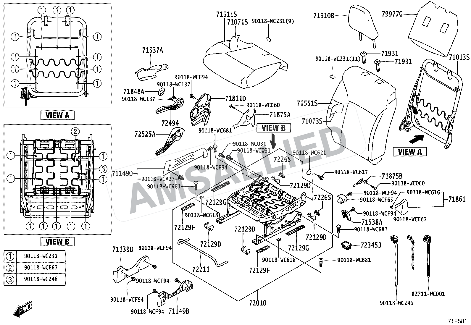 Toyota Rumion Front Seat & Seat Track exploded parts diagram, figure 7101