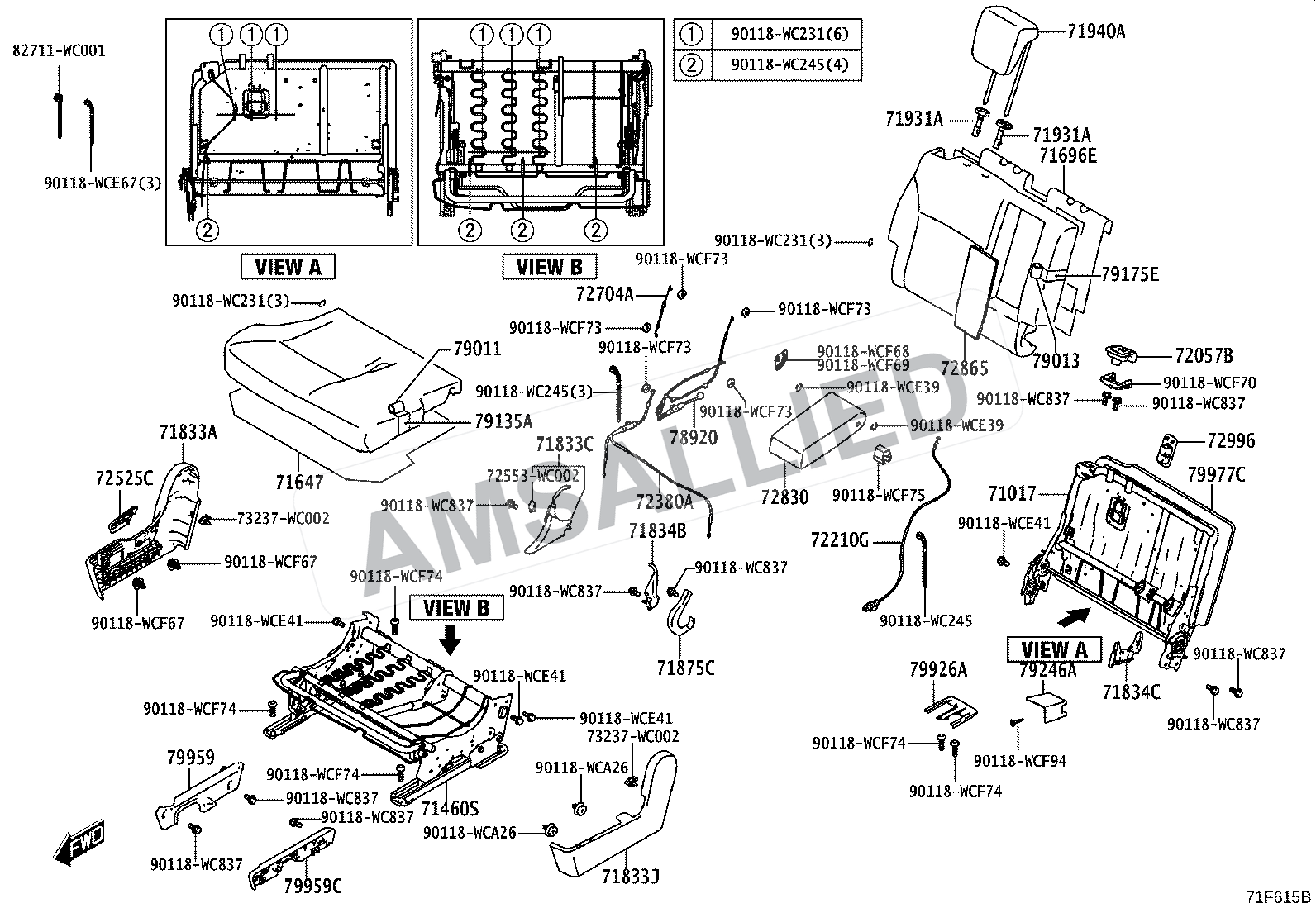 Toyota Rumion Rear Seat & Seat Track exploded parts diagram, figure 7102