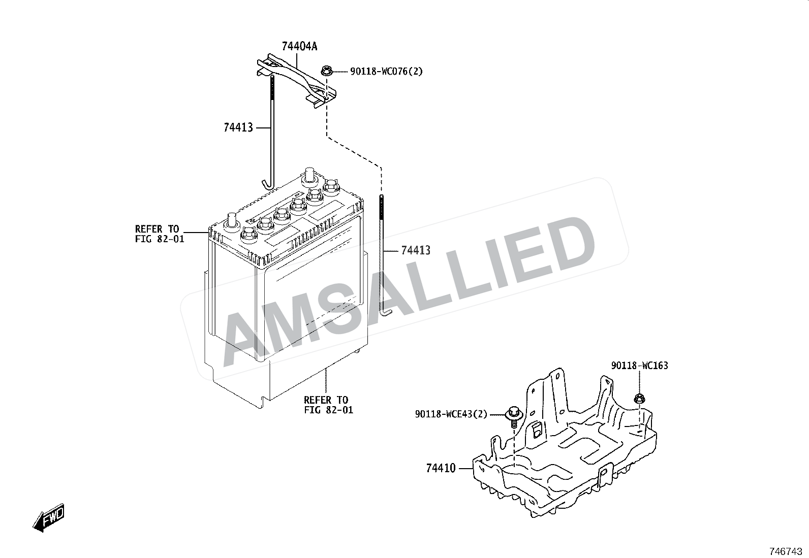 Toyota Rumion Battery Carrier exploded parts diagram, figure 7402