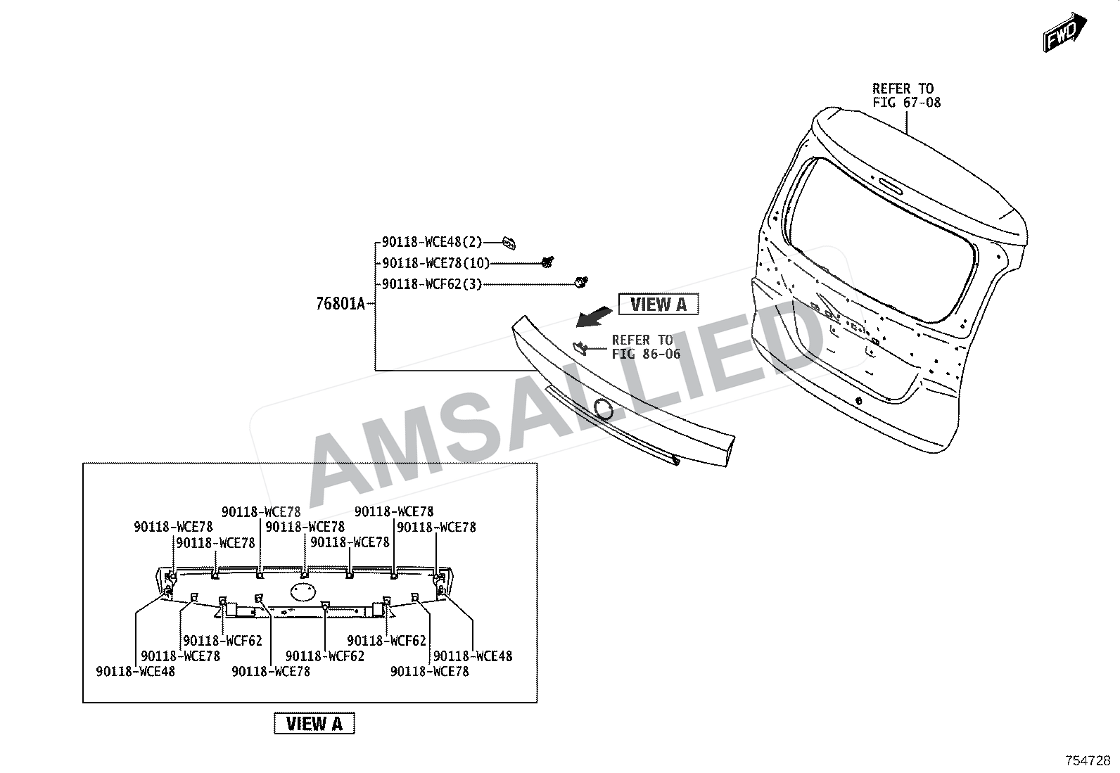 Toyota Rumion Rear Moulding exploded parts diagram, figure 7504