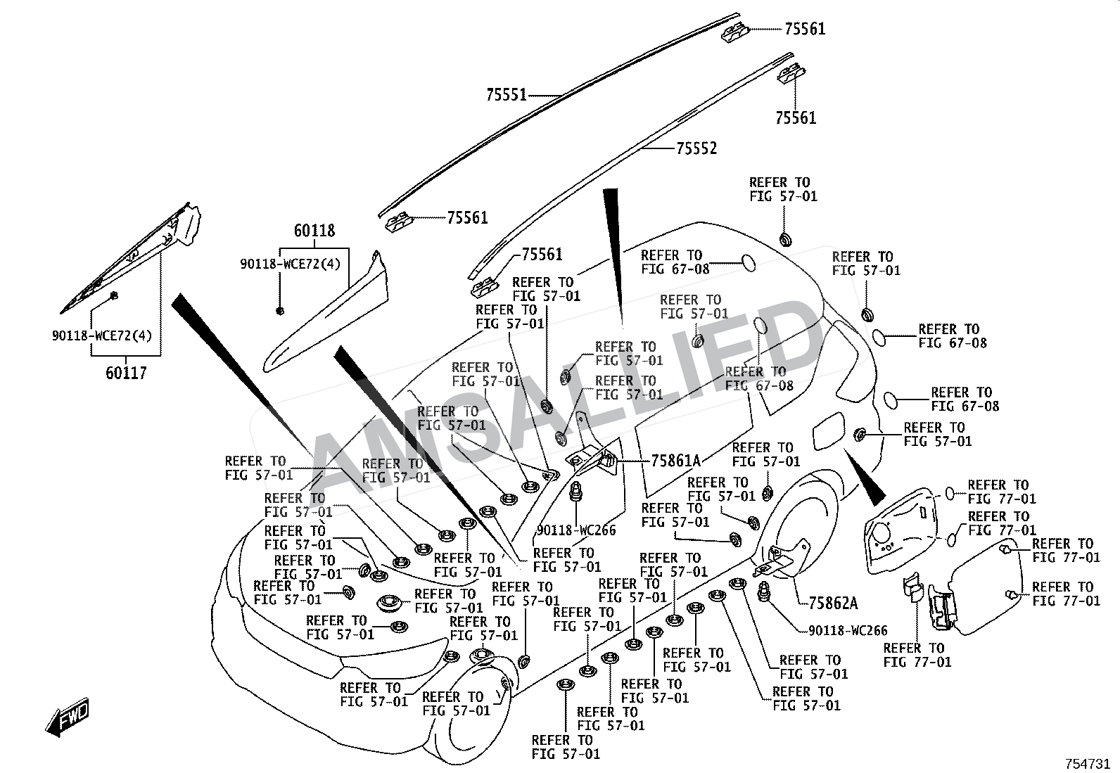 Toyota Rumion Side Moulding exploded parts diagram, figure 7503