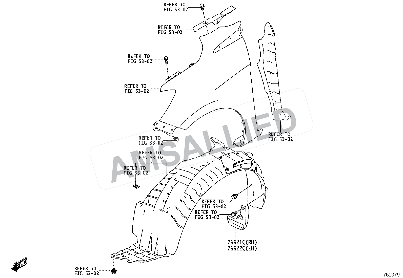 Toyota Rumion Mudguard & Spoiler exploded parts diagram, figure 7601