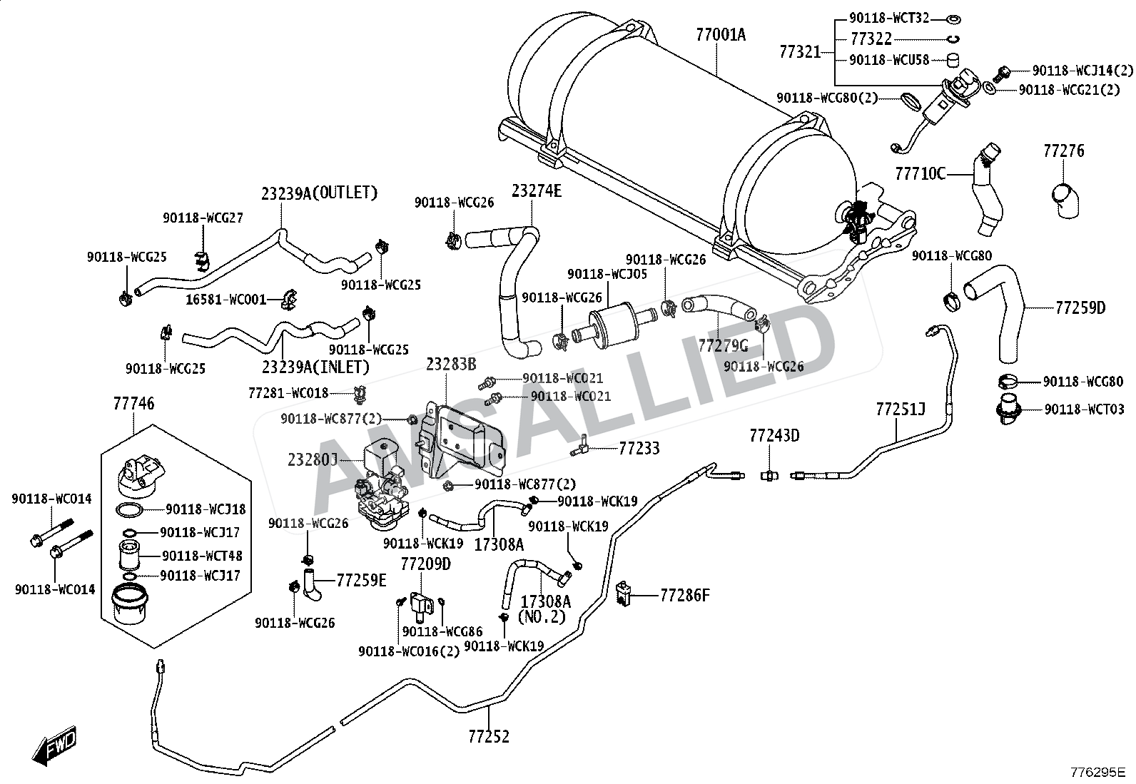 Toyota Rumion Fuel Tank & Tube exploded parts diagram, figure 7701